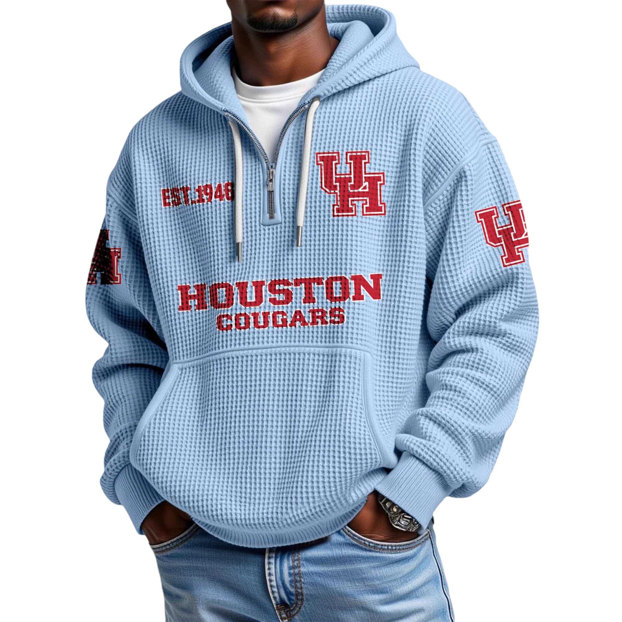 Houston Cougars EST 1946 Quarter Zip Waffle Hoodie 2 Houston Cougars EST 1946 Quarter Zip Waffle Hoodie 2