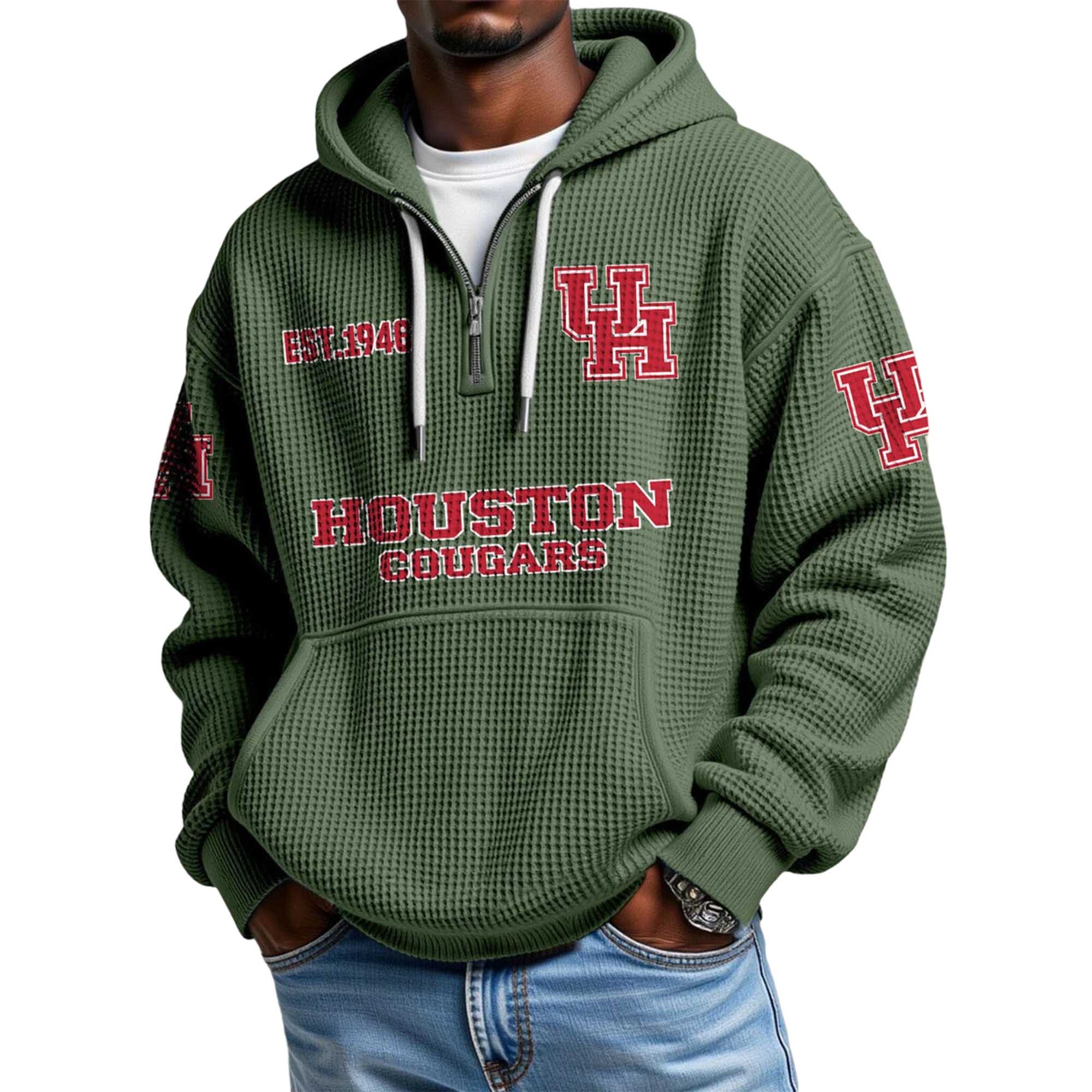 Houston Cougars EST 1946 Quarter Zip Waffle Hoodie 3 Houston Cougars EST 1946 Quarter Zip Waffle Hoodie 3