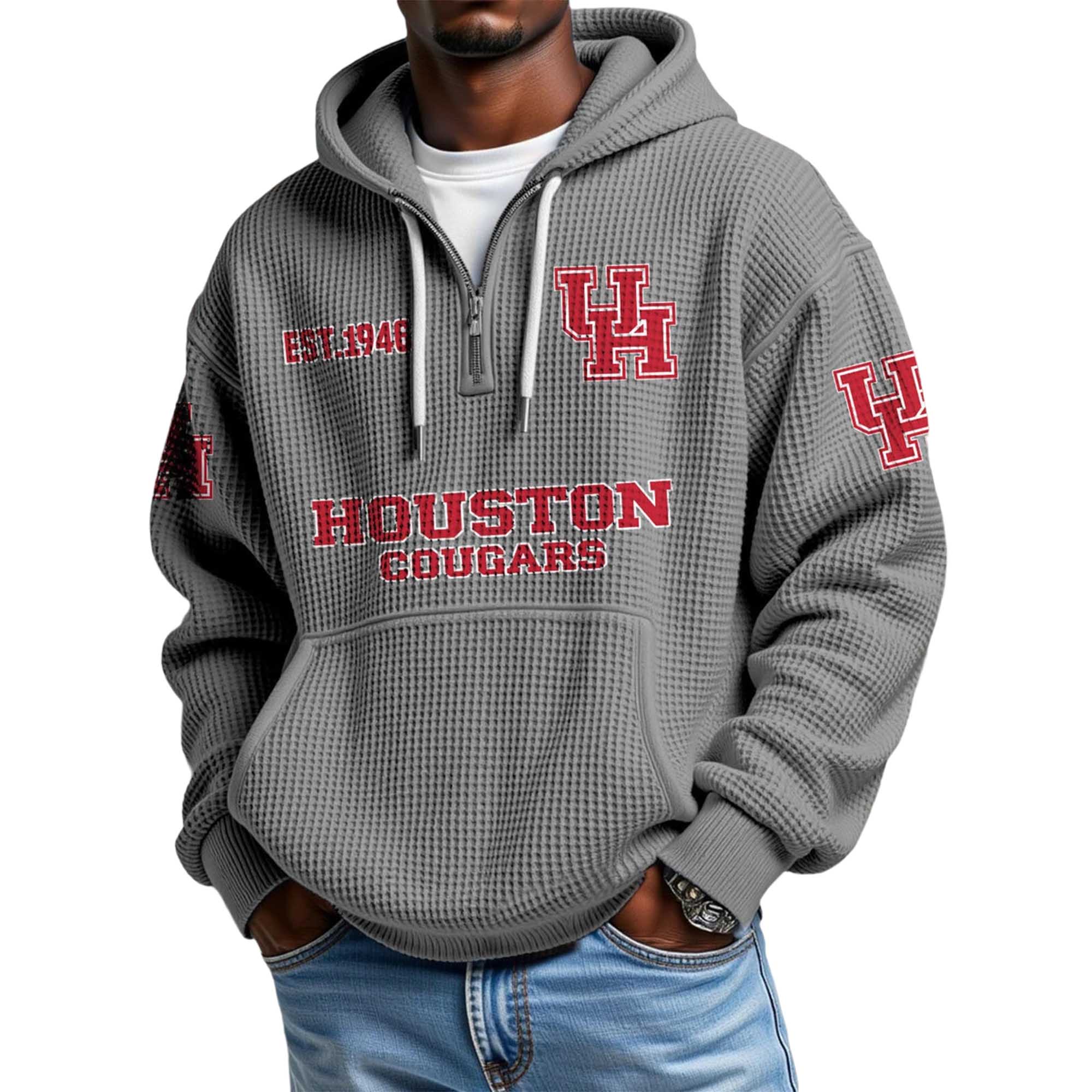 Houston Cougars EST 1946 Quarter Zip Waffle Hoodie 4 Houston Cougars EST 1946 Quarter Zip Waffle Hoodie 4