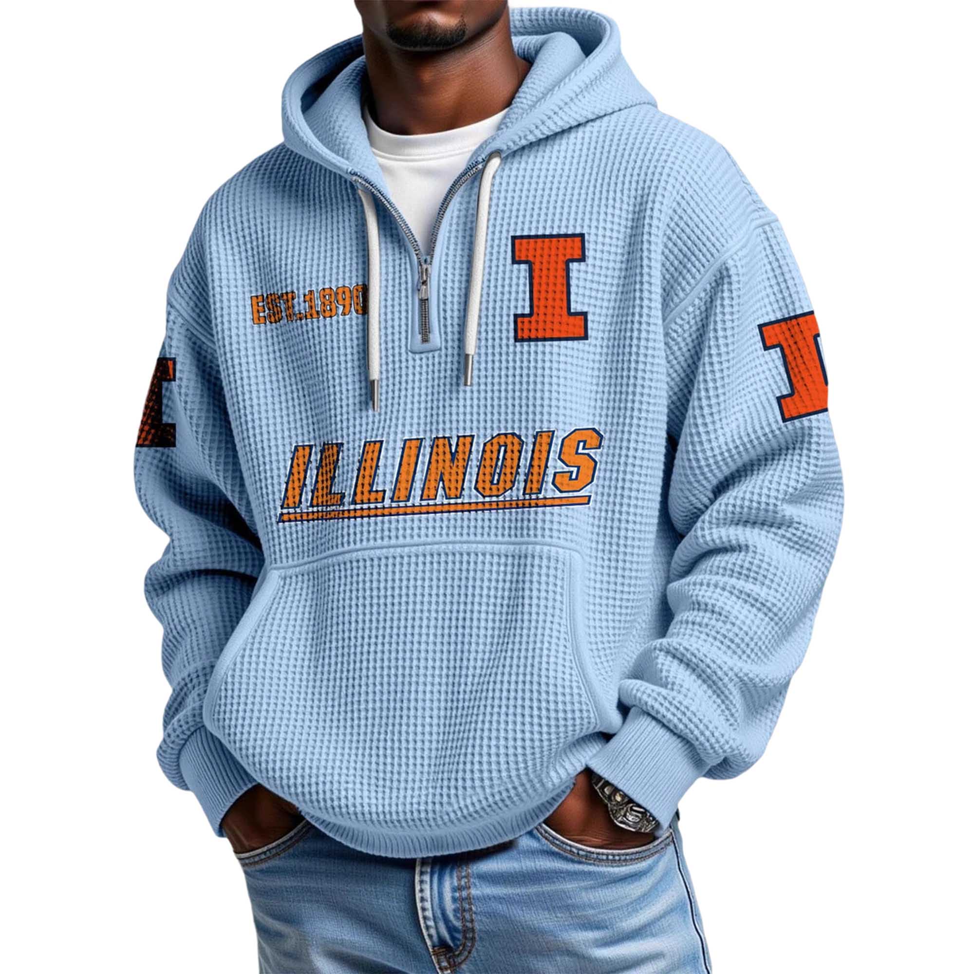 Illinois EST 1890 Quarter Zip Waffle Hoodie 2 Illinois EST 1890 Quarter Zip Waffle Hoodie 2