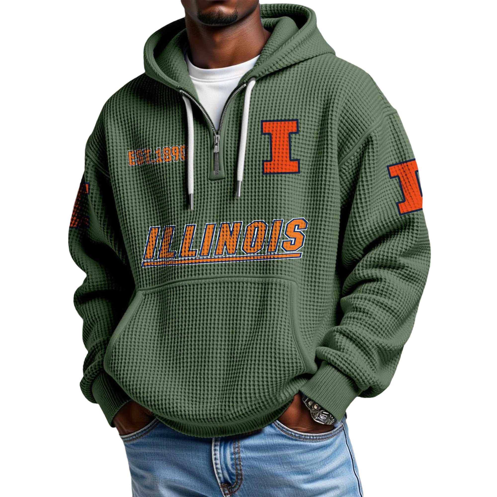 Illinois EST 1890 Quarter Zip Waffle Hoodie 3 Illinois EST 1890 Quarter Zip Waffle Hoodie 3