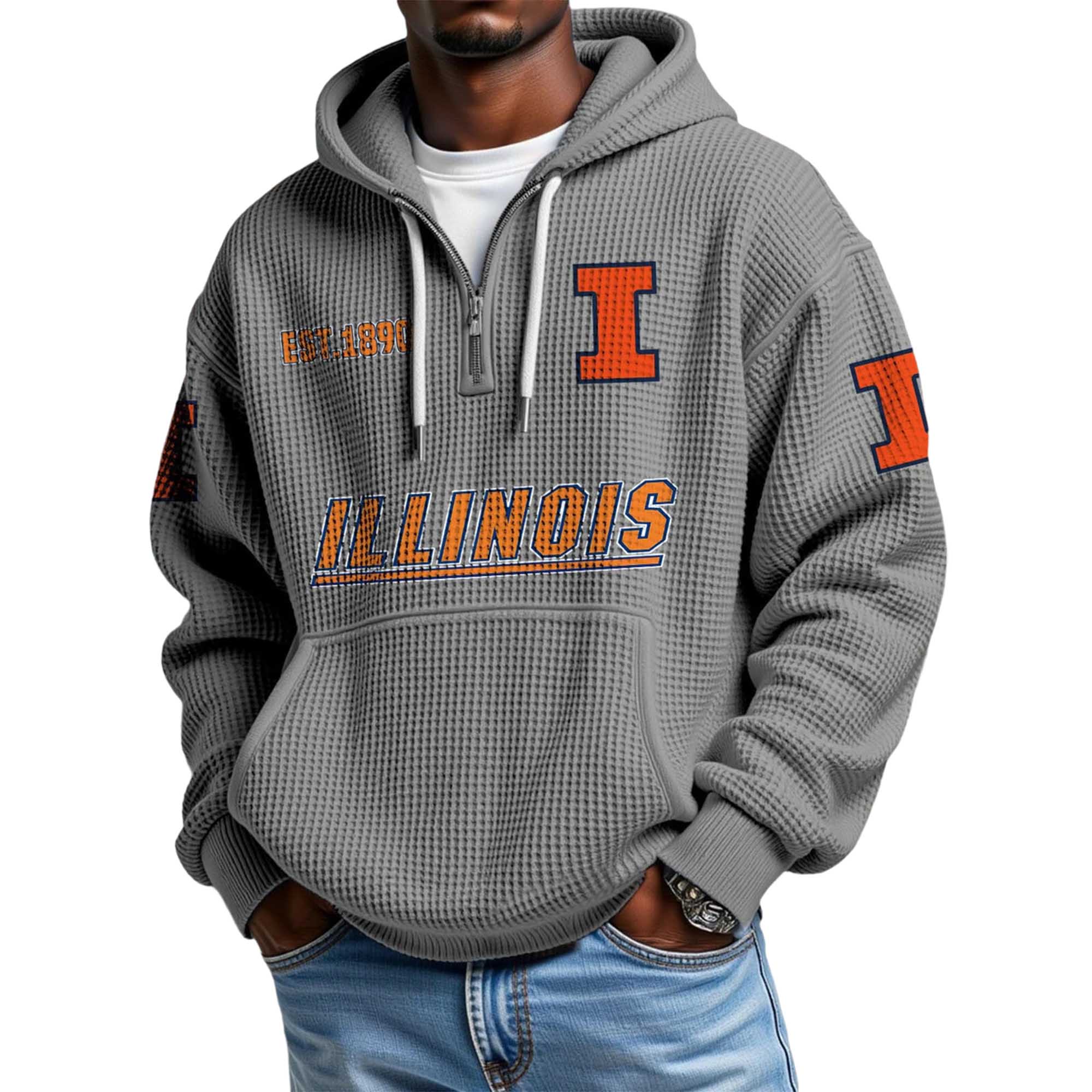 Illinois EST 1890 Quarter Zip Waffle Hoodie 4 Illinois EST 1890 Quarter Zip Waffle Hoodie 4