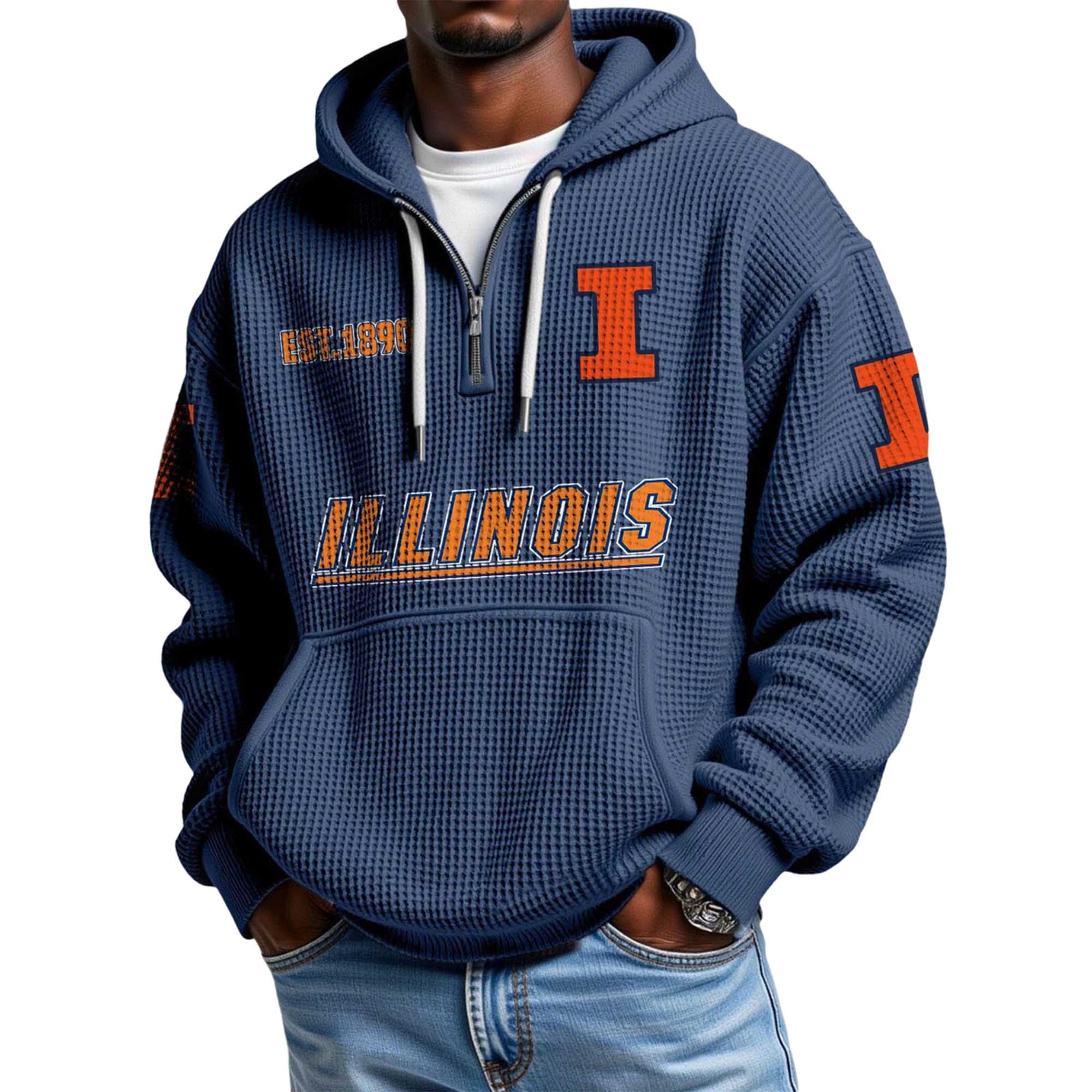 Illinois EST 1890 Quarter Zip Waffle Hoodie 5 Illinois EST 1890 Quarter Zip Waffle Hoodie 5
