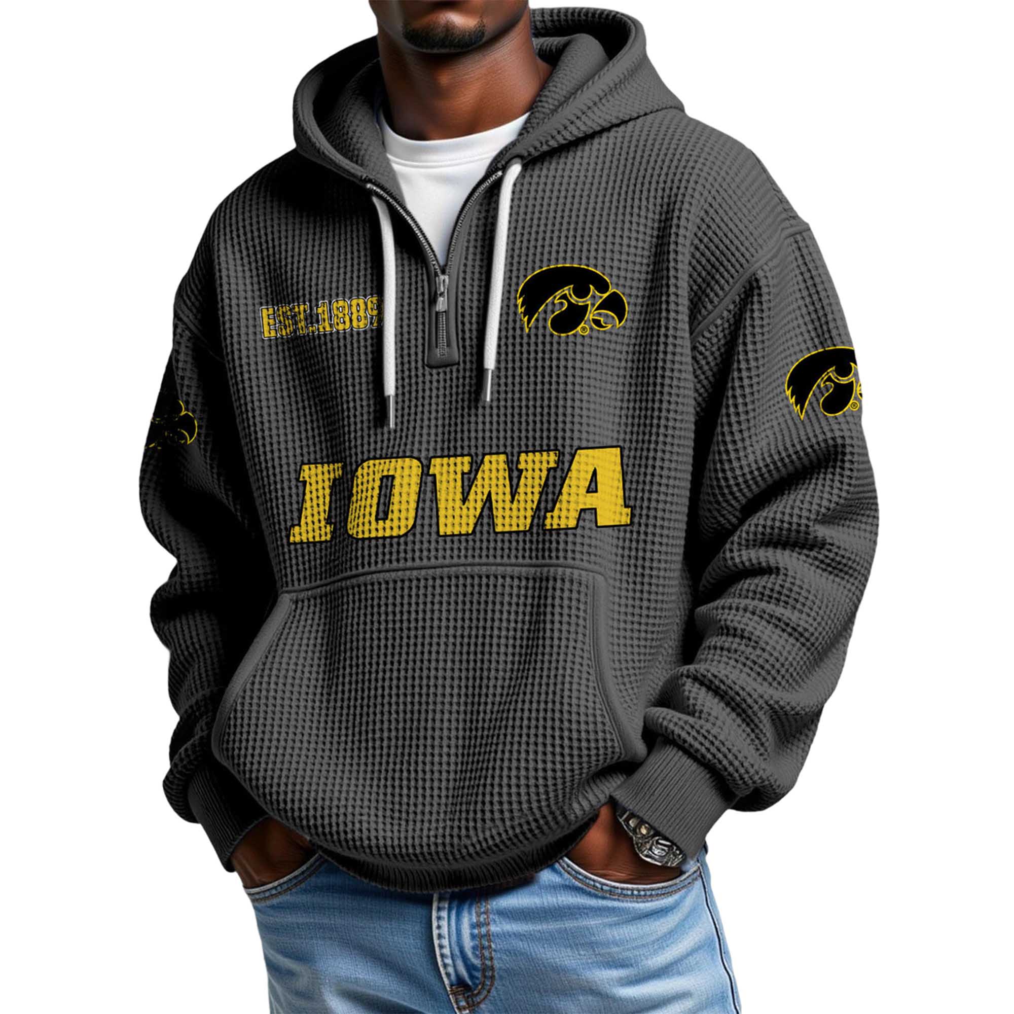 Iowa EST 1989 Quarter Zip Waffle Hoodie Iowa EST 1989 Quarter Zip Waffle Hoodie