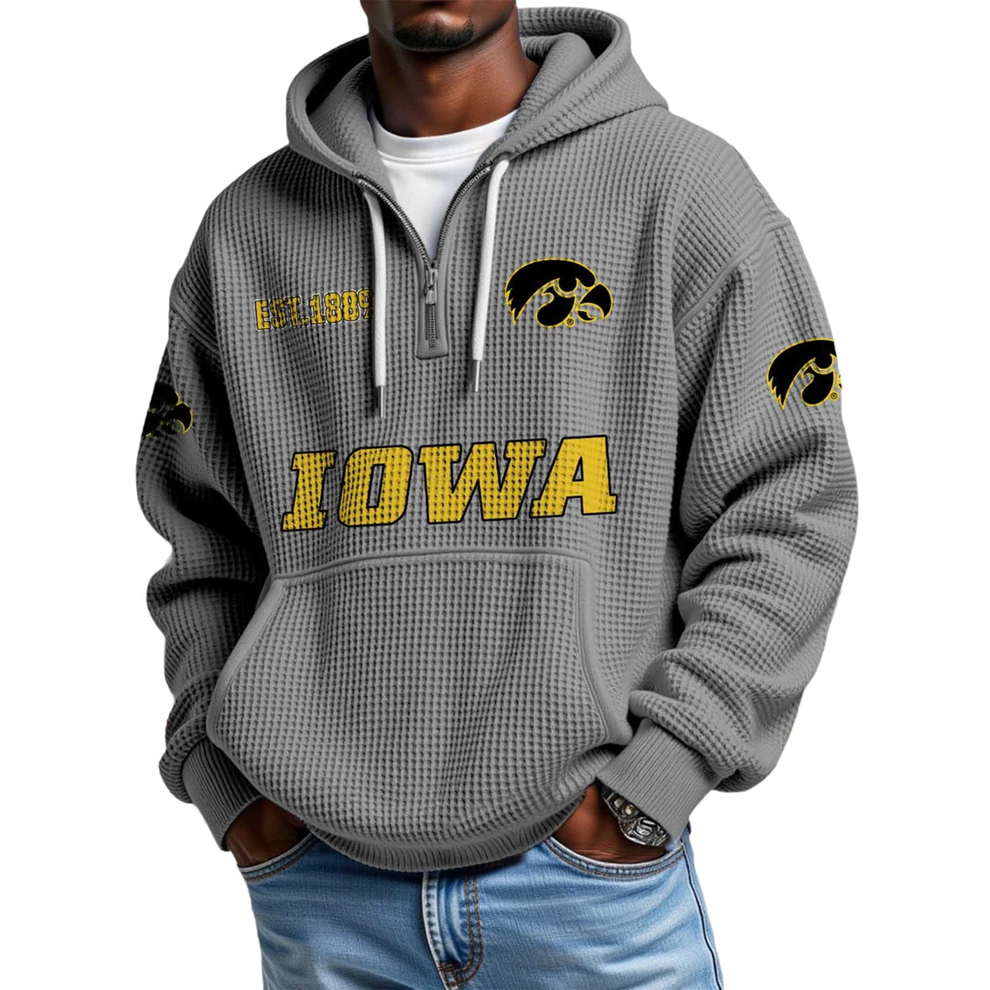 Iowa EST 1989 Quarter Zip Waffle Hoodie 4 Iowa EST 1989 Quarter Zip Waffle Hoodie 4