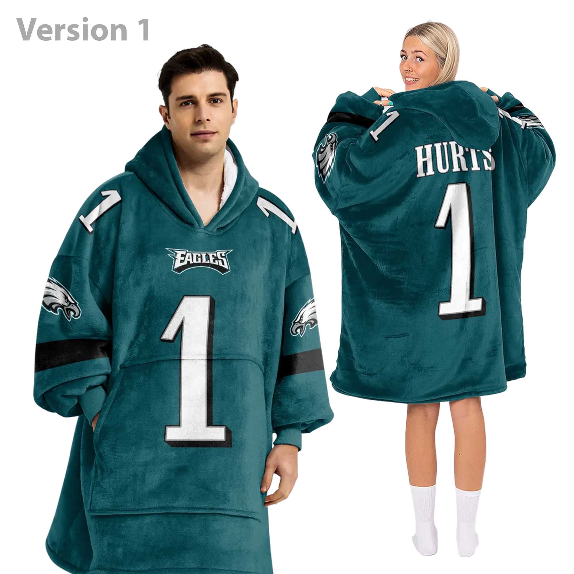 Jalen Hurts 1 Eagles Football Unisex Blanket Hoodie Jalen Hurts 1 Eagles Football Unisex Blanket Hoodie