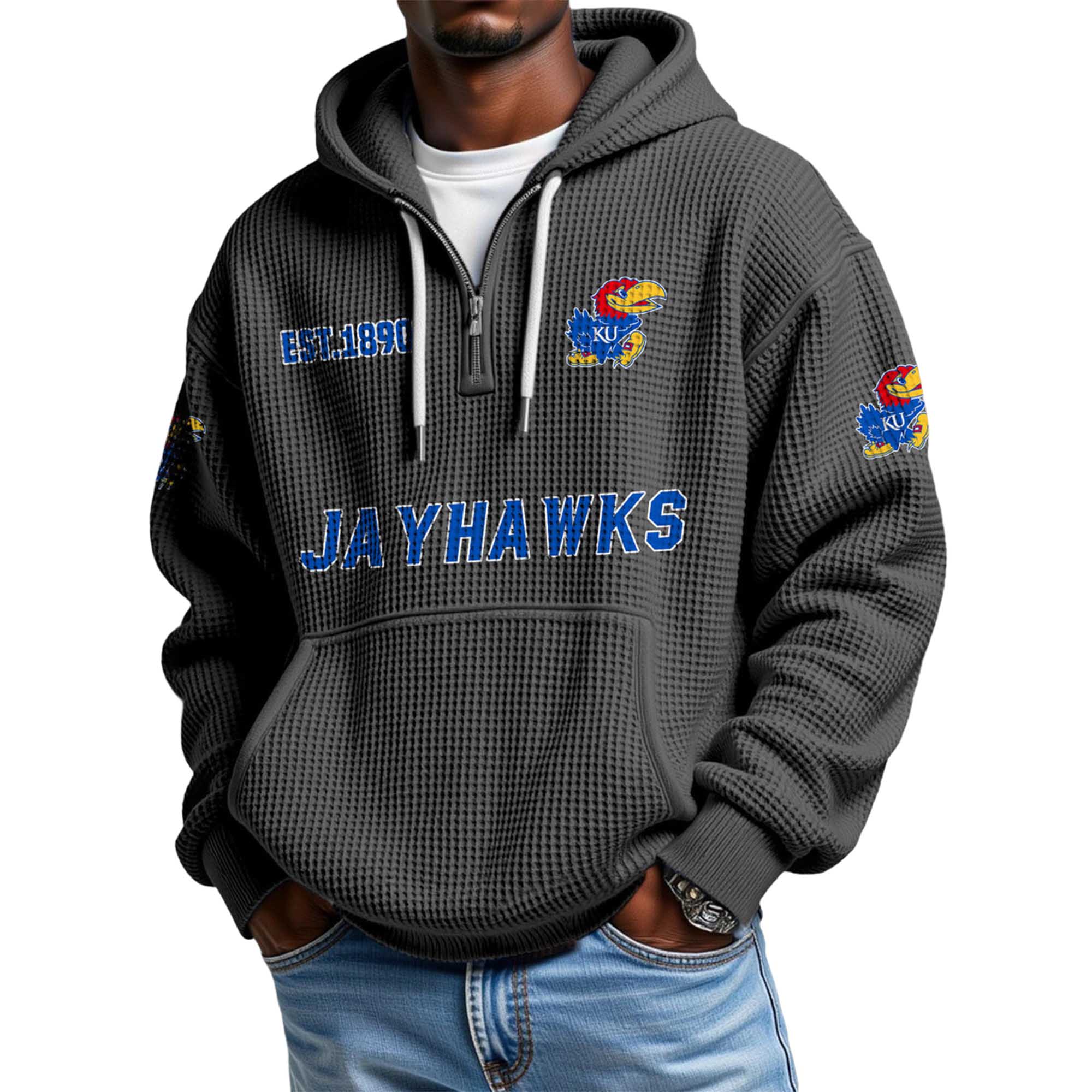 Jayhawks EST 1890 Quarter Zip Waffle Hoodie 2 Jayhawks EST 1890 Quarter Zip Waffle Hoodie 2
