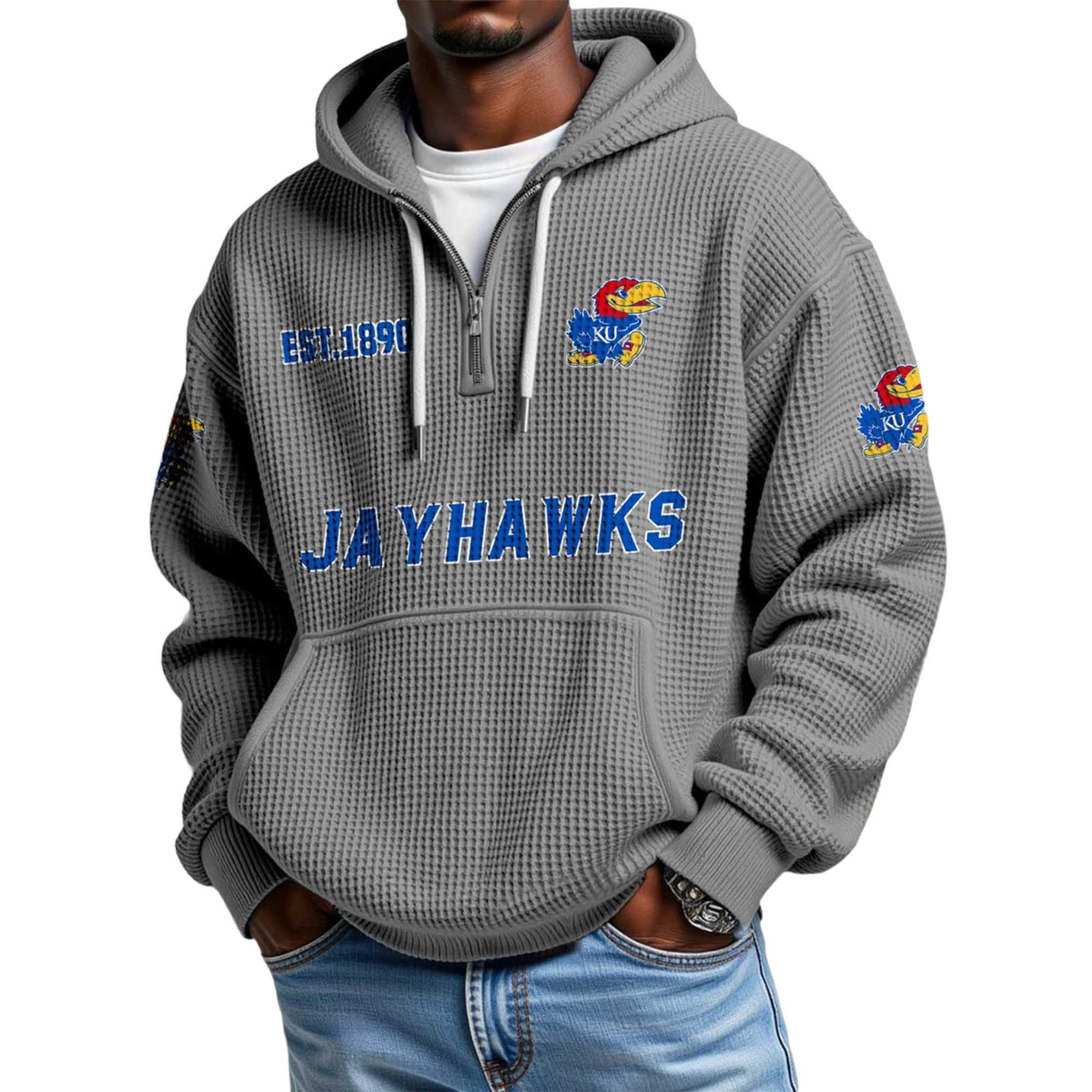 Jayhawks EST 1890 Quarter Zip Waffle Hoodie 4 Jayhawks EST 1890 Quarter Zip Waffle Hoodie 4