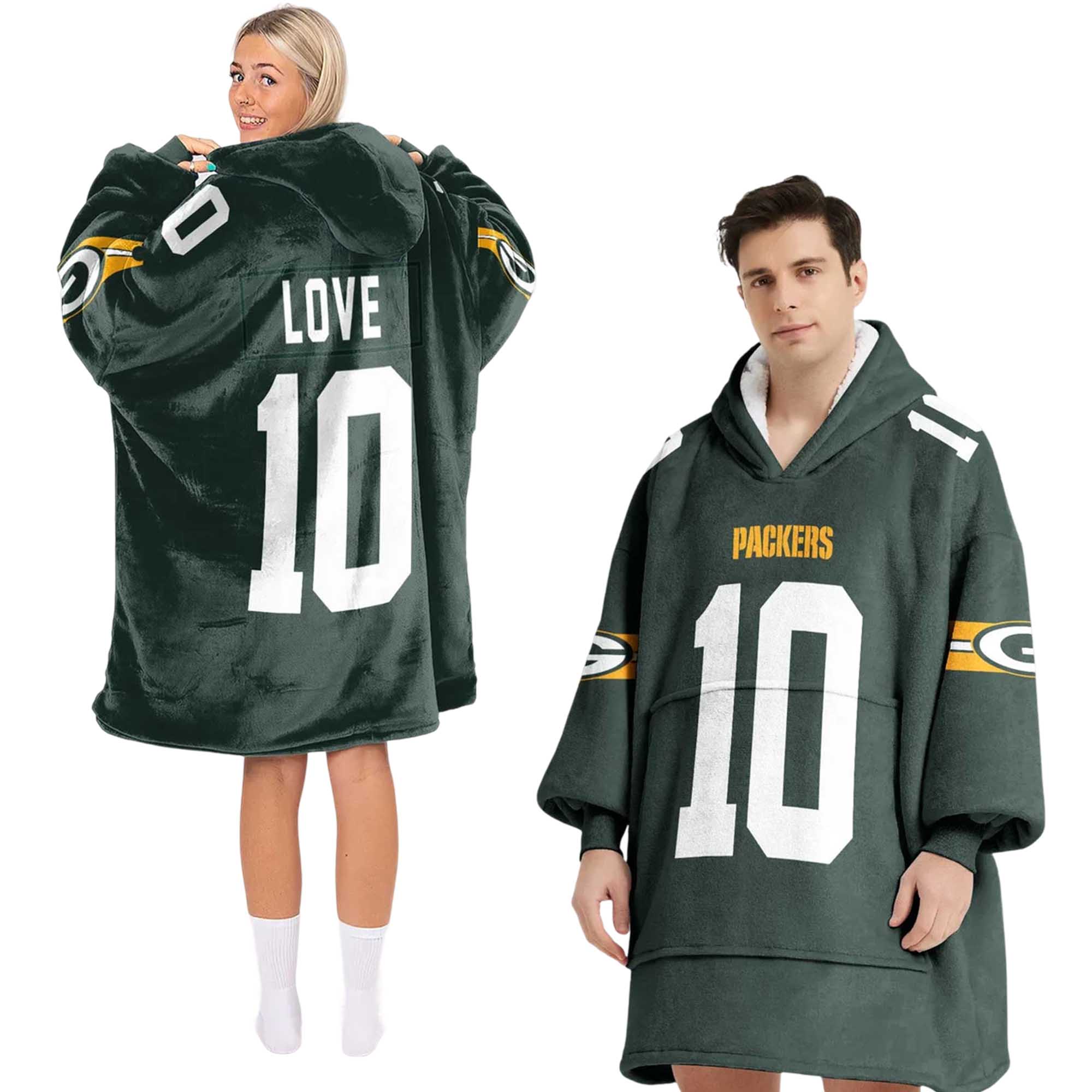 Jordan Love 10 Packers Football Unisex Blanket Hoodie Jordan Love 10 Packers Football Unisex Blanket Hoodie