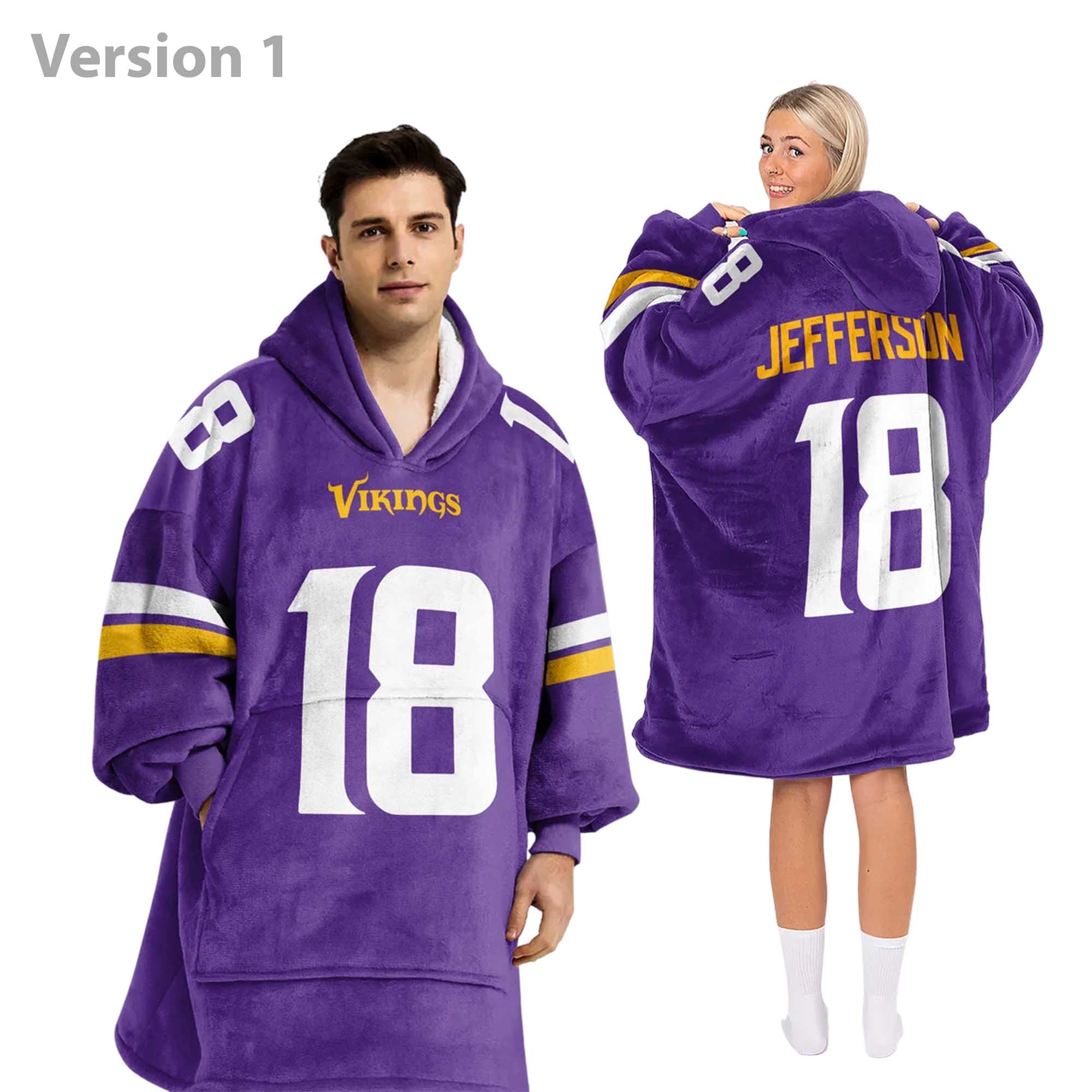 Justin Jefferson 18 Vikings Football Unisex Blanket Hoodie Justin Jefferson 18 Vikings Football Unisex Blanket Hoodie