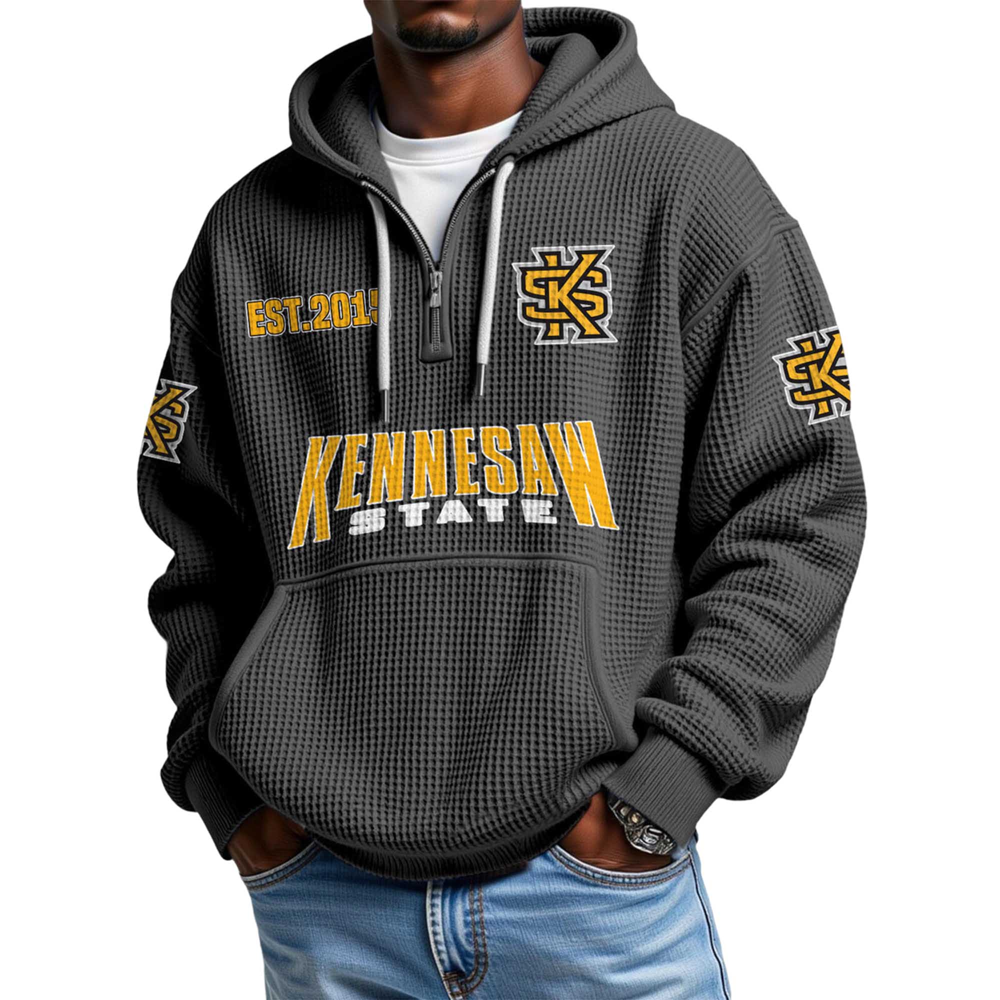 Kennesaw State EST 2015 Quarter Zip Waffle Hoodie Kennesaw State EST 2015 Quarter Zip Waffle Hoodie