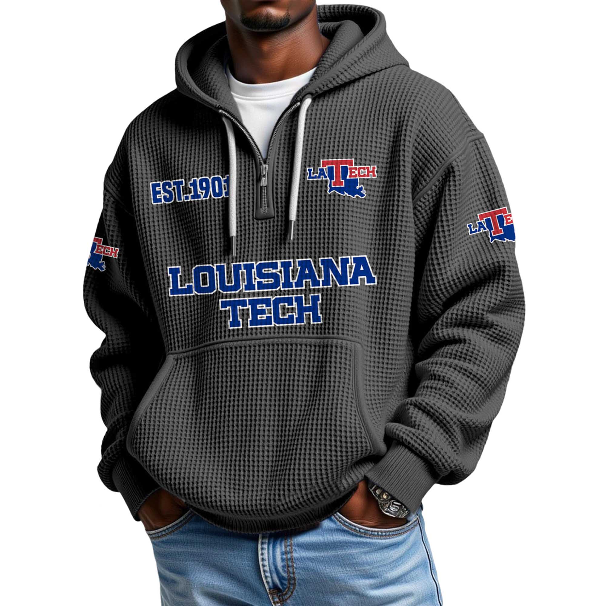 Louisiana Tech EST 1901 Quarter Zip Waffle Hoodie Louisiana Tech EST 1901 Quarter Zip Waffle Hoodie