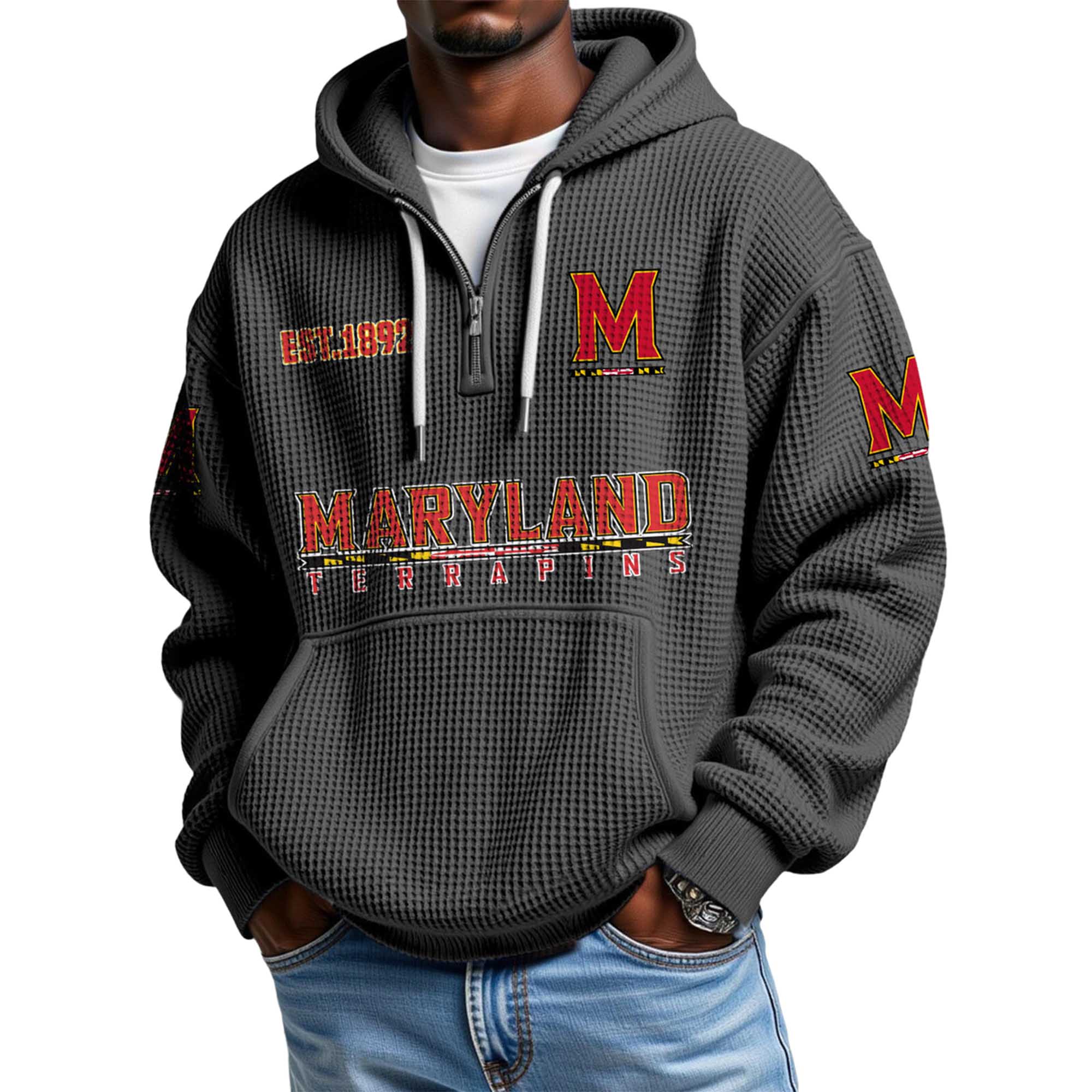 Maryland EST 1892 Quarter Zip Waffle Hoodie Maryland EST 1892 Quarter Zip Waffle Hoodie