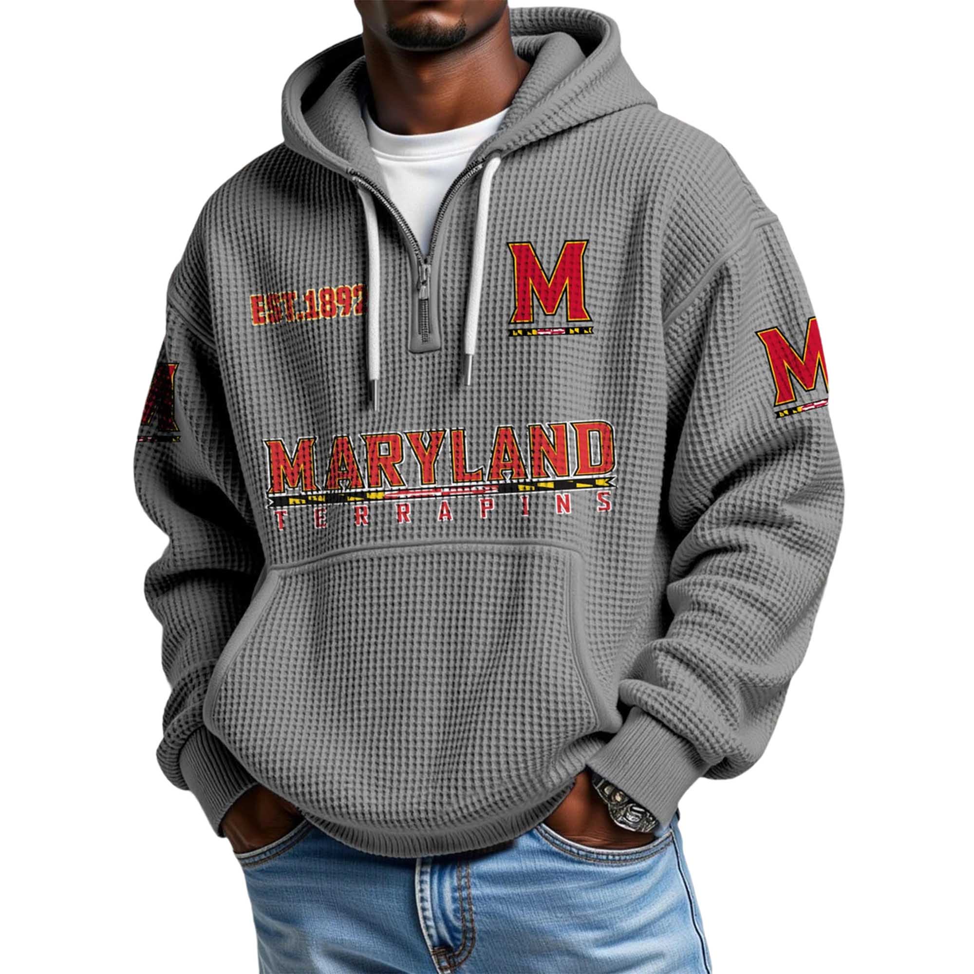 Maryland EST 1892 Quarter Zip Waffle Hoodie 4 Maryland EST 1892 Quarter Zip Waffle Hoodie 4
