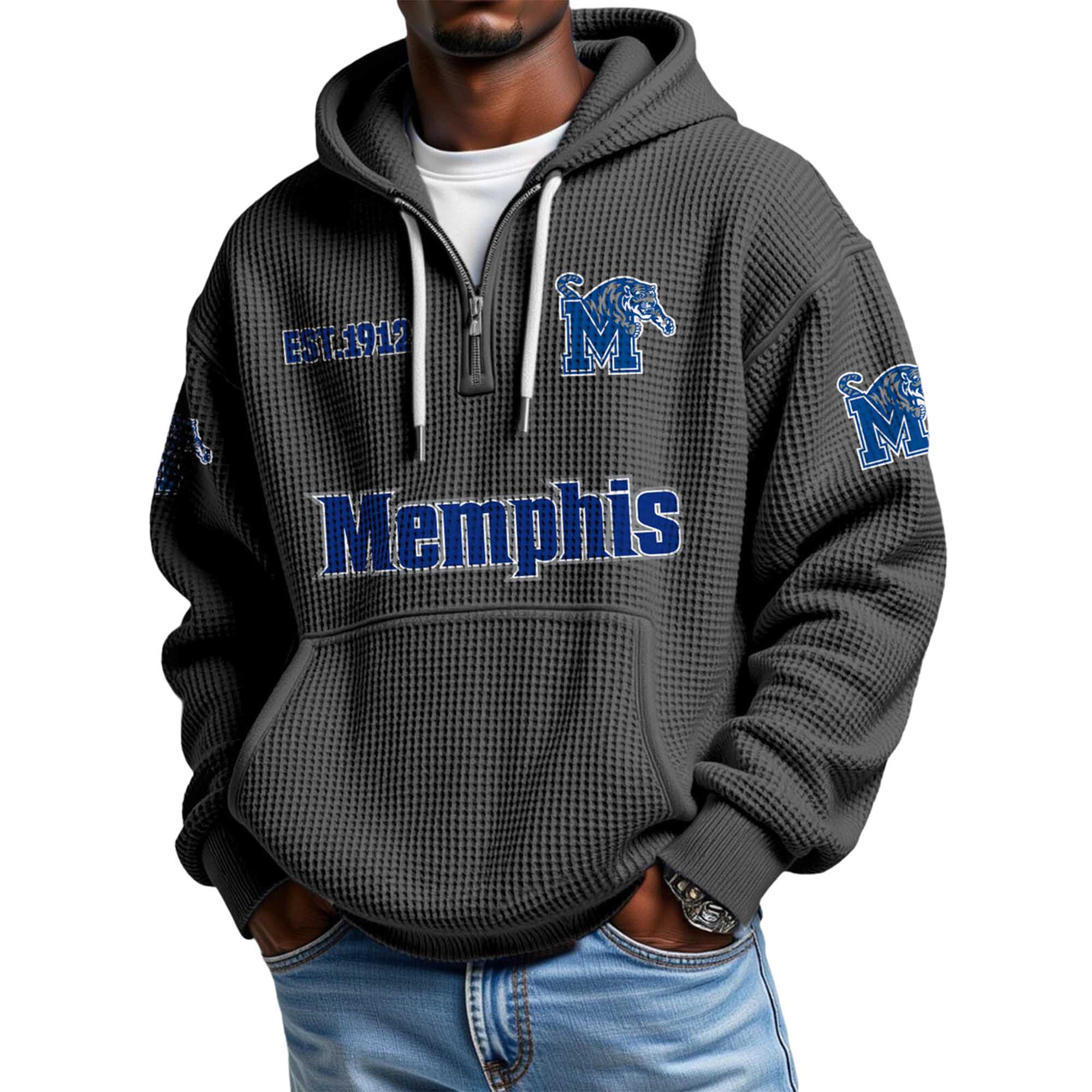 Memphis EST 1912 Quarter Zip Waffle Hoodie Memphis EST 1912 Quarter Zip Waffle Hoodie