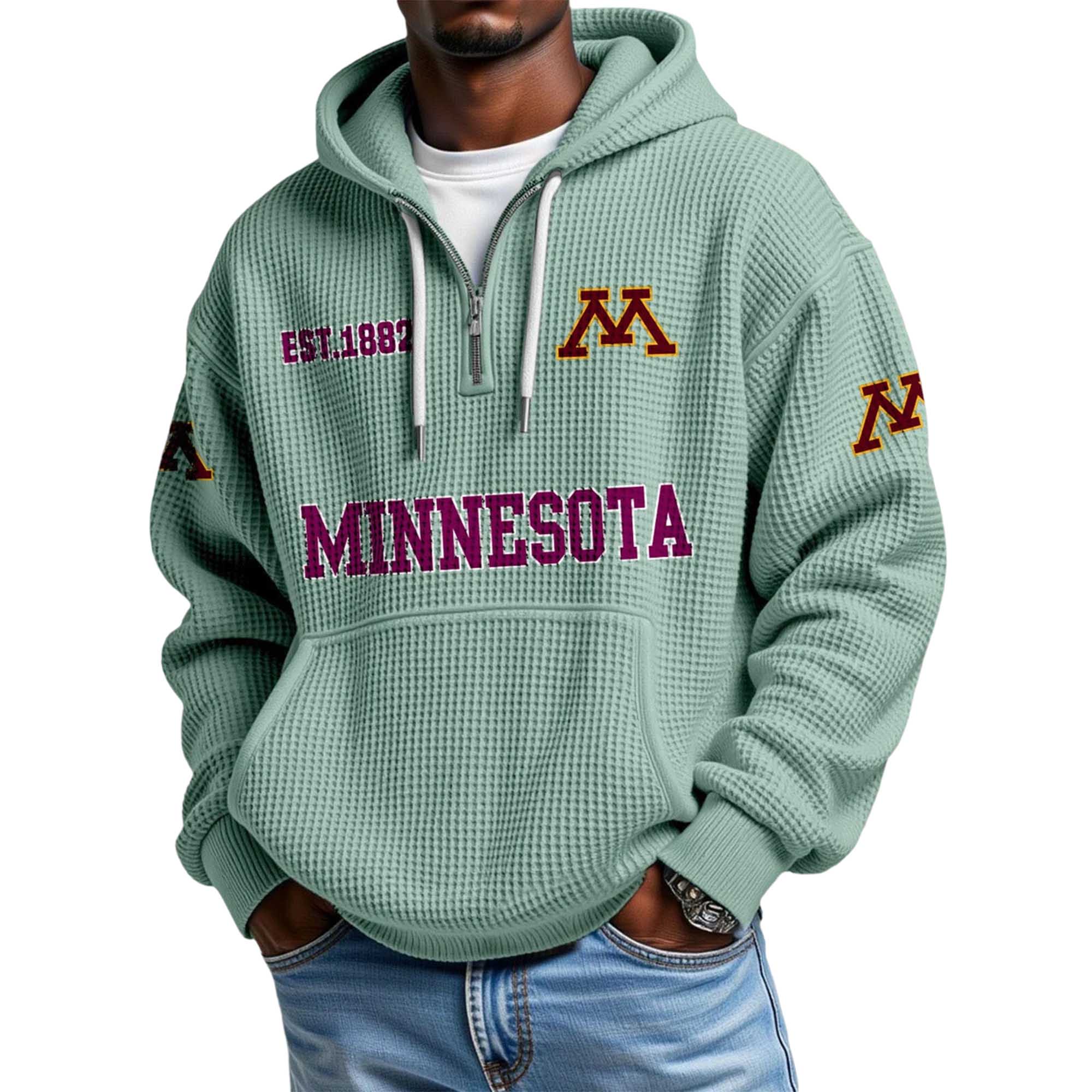Minnesota EST 1882 Quarter Zip Waffle Hoodie 2 Minnesota EST 1882 Quarter Zip Waffle Hoodie 2