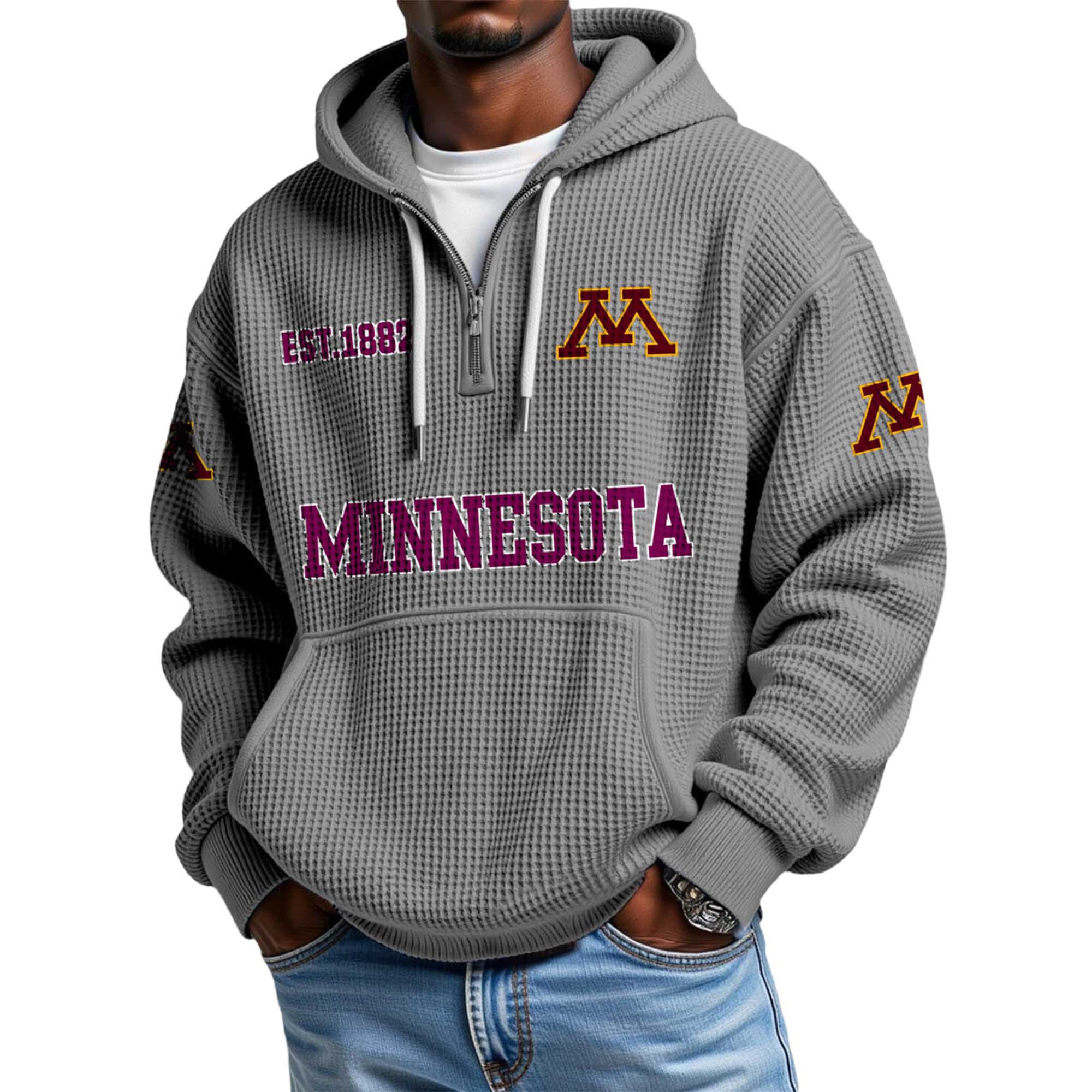 Minnesota EST 1882 Quarter Zip Waffle Hoodie 3 Minnesota EST 1882 Quarter Zip Waffle Hoodie 3