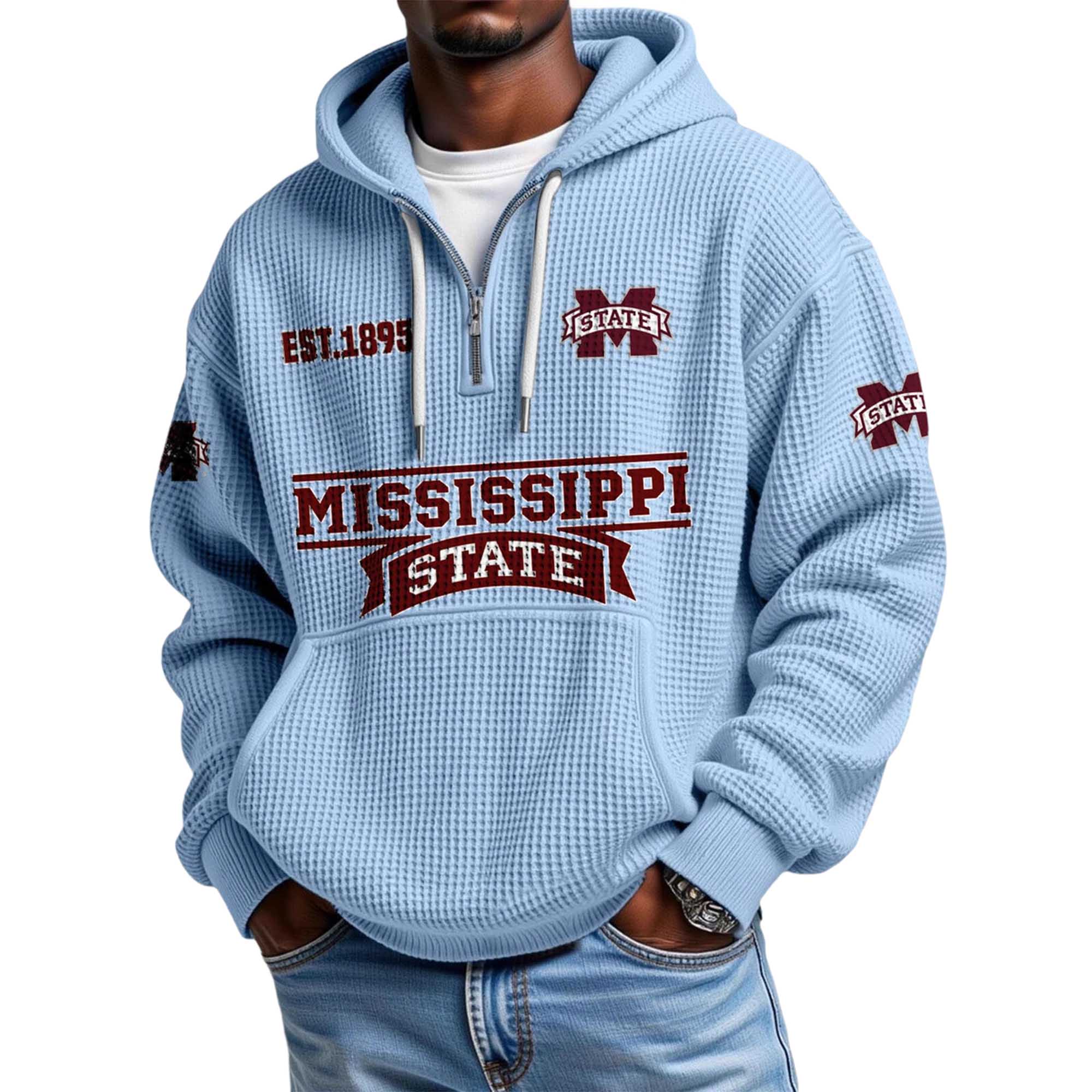 Mississippi State EST 1895 Quarter Zip Waffle Hoodie Mississippi State EST 1895 Quarter Zip Waffle Hoodie