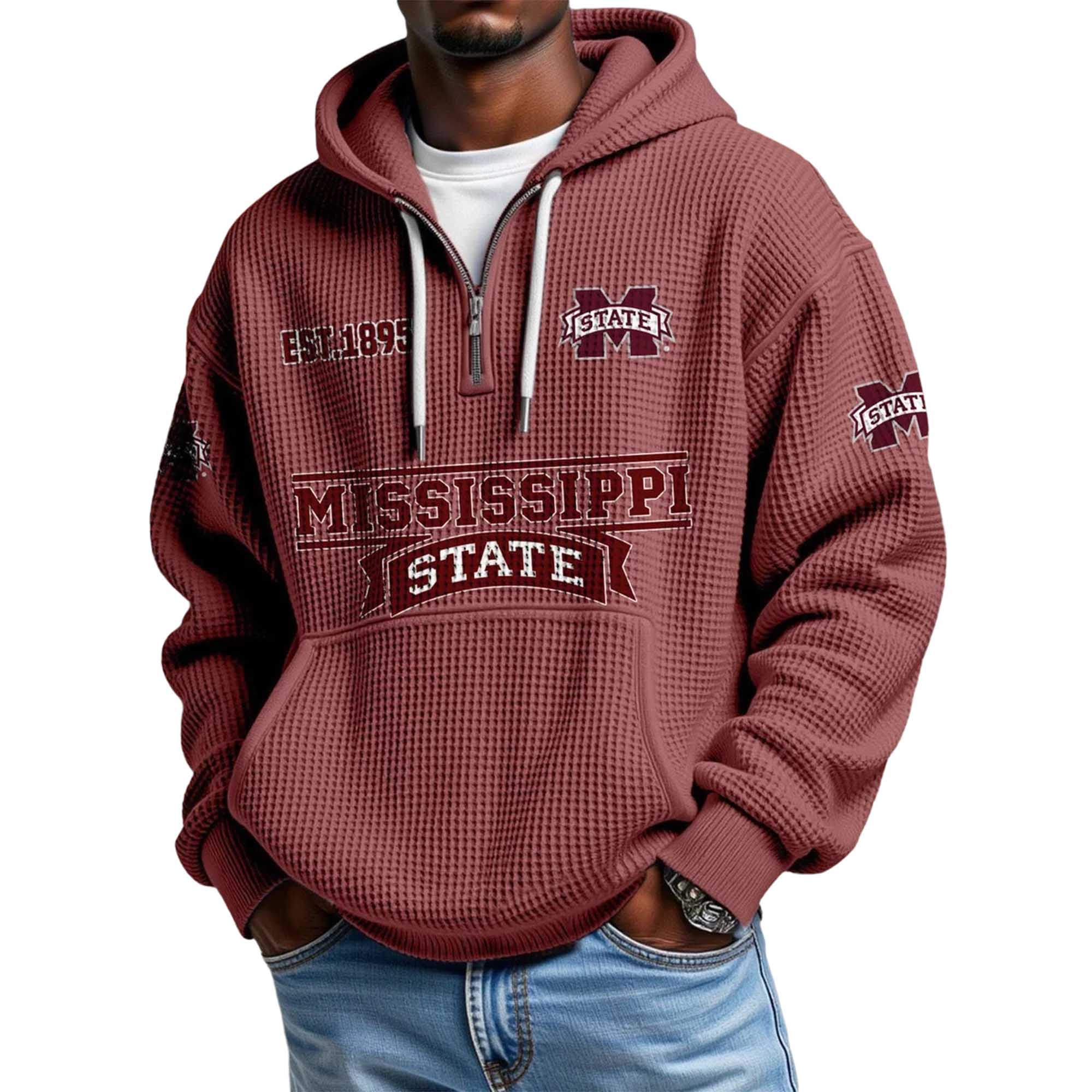 Mississippi State EST 1895 Quarter Zip Waffle Hoodie 4 Mississippi State EST 1895 Quarter Zip Waffle Hoodie 4