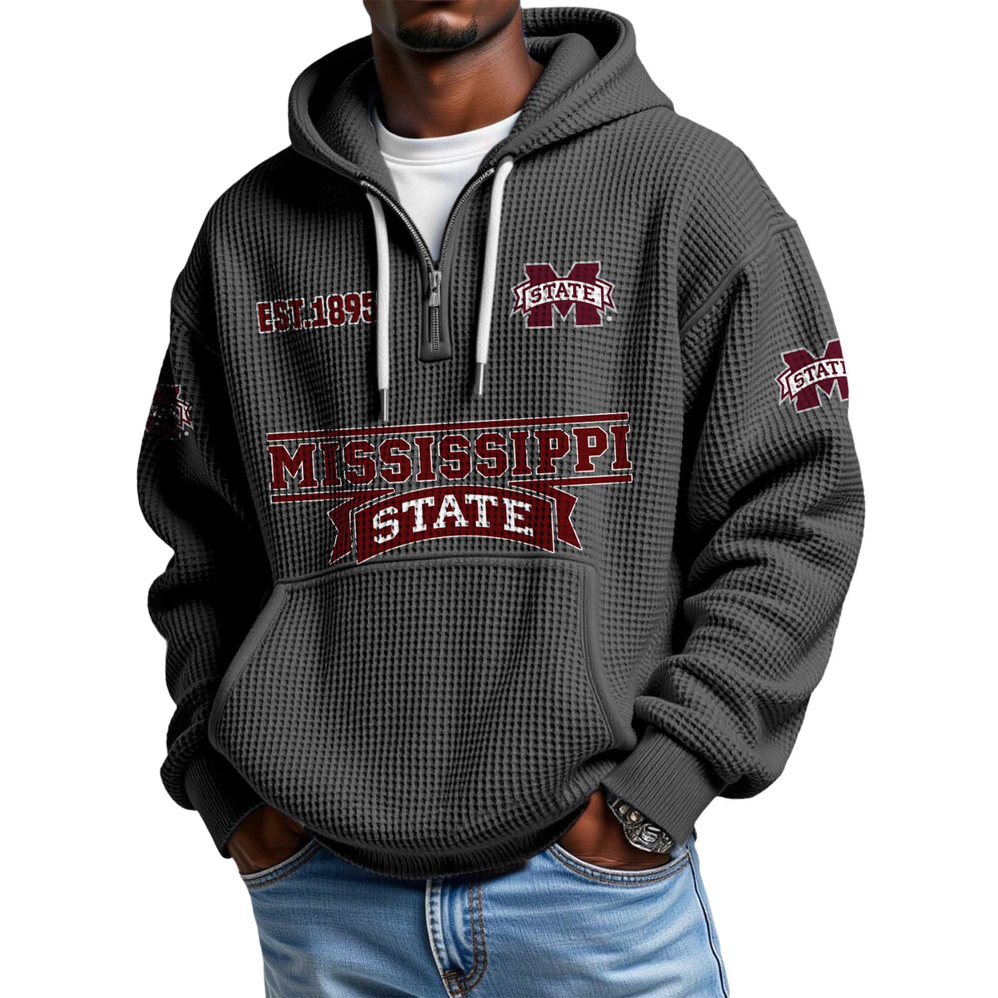 Mississippi State EST 1895 Quarter Zip Waffle Hoodie 5 Mississippi State EST 1895 Quarter Zip Waffle Hoodie 5