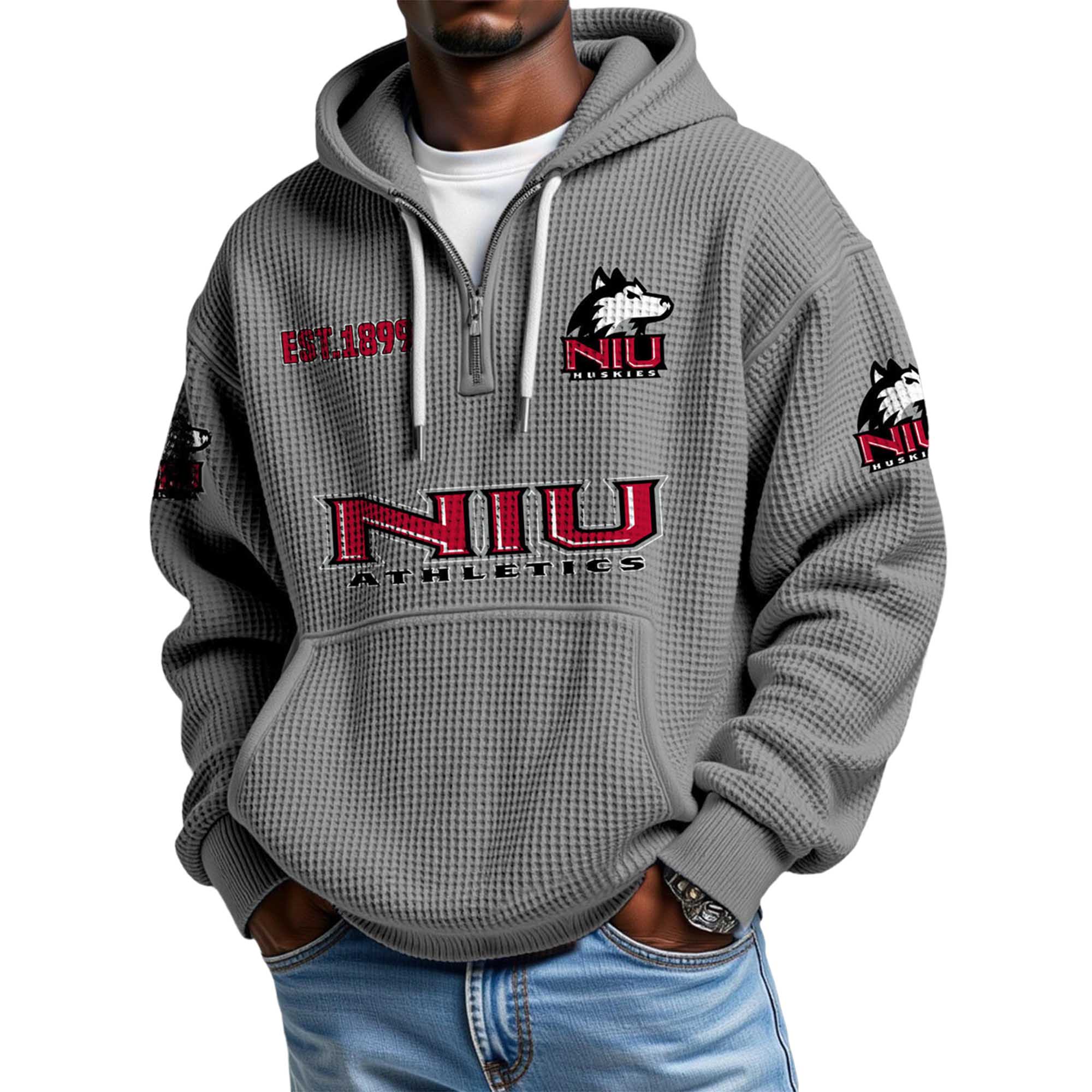 Northern Illinois Huskies EST 1899 Quarter Zip Waffle Hoodie 4 Northern Illinois Huskies EST 1899 Quarter Zip Waffle Hoodie 4