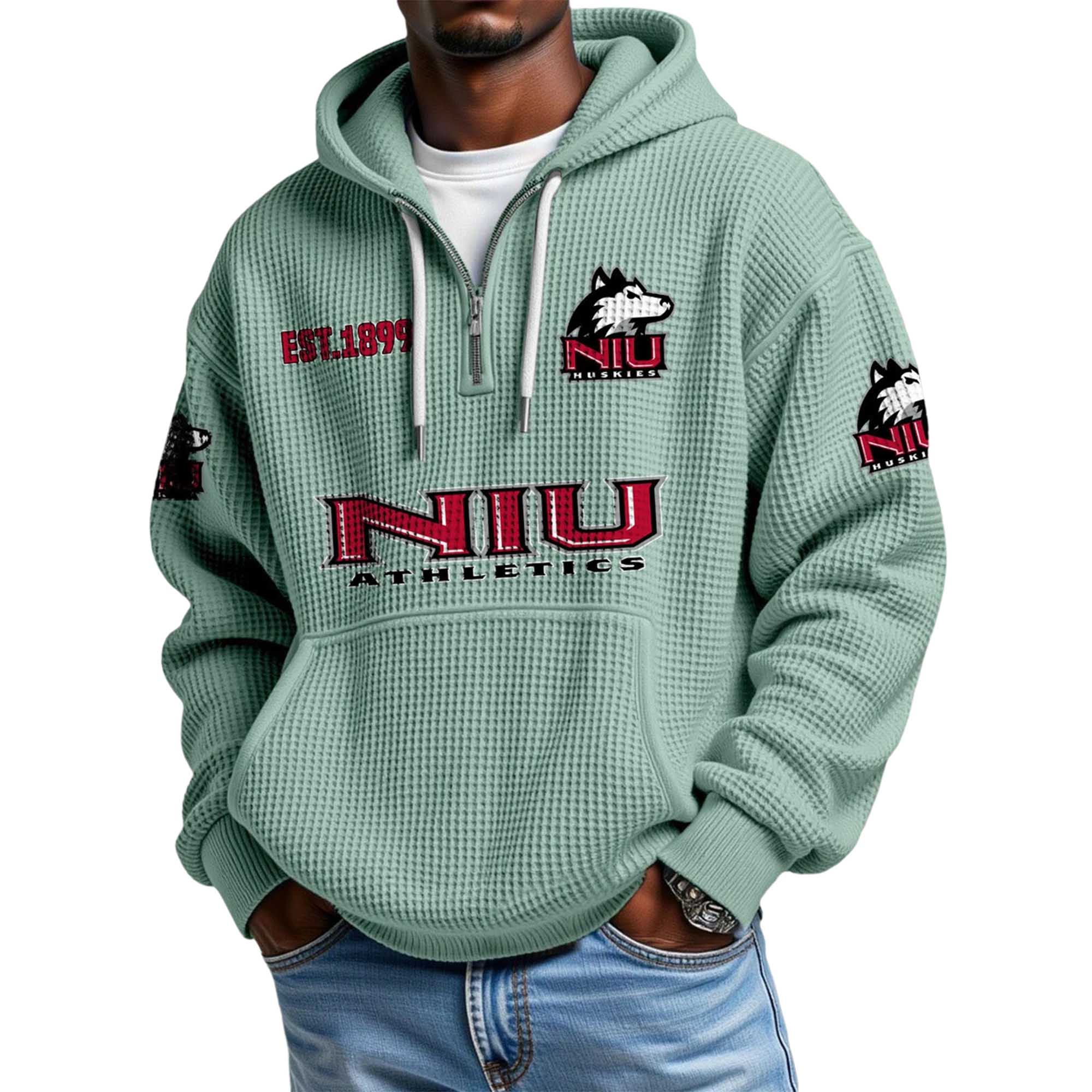 Northern Illinois Huskies EST 1899 Quarter Zip Waffle Hoodie 5 Northern Illinois Huskies EST 1899 Quarter Zip Waffle Hoodie 5