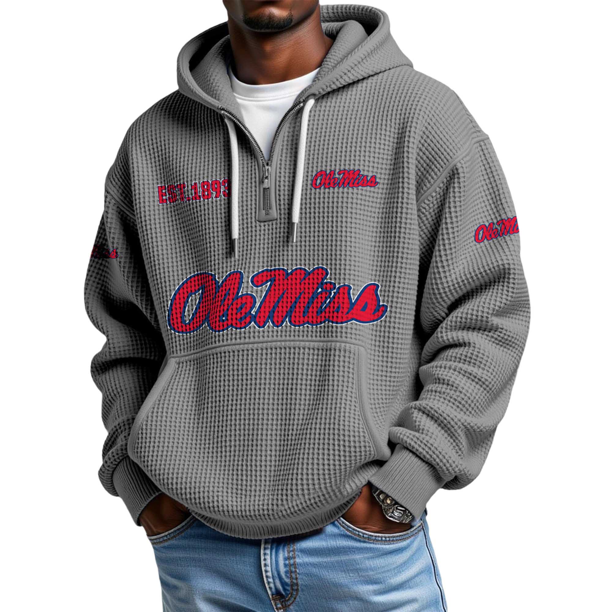 Ole Miss EST 1893 Quarter Zip Waffle Hoodie 4 Ole Miss EST 1893 Quarter Zip Waffle Hoodie 4