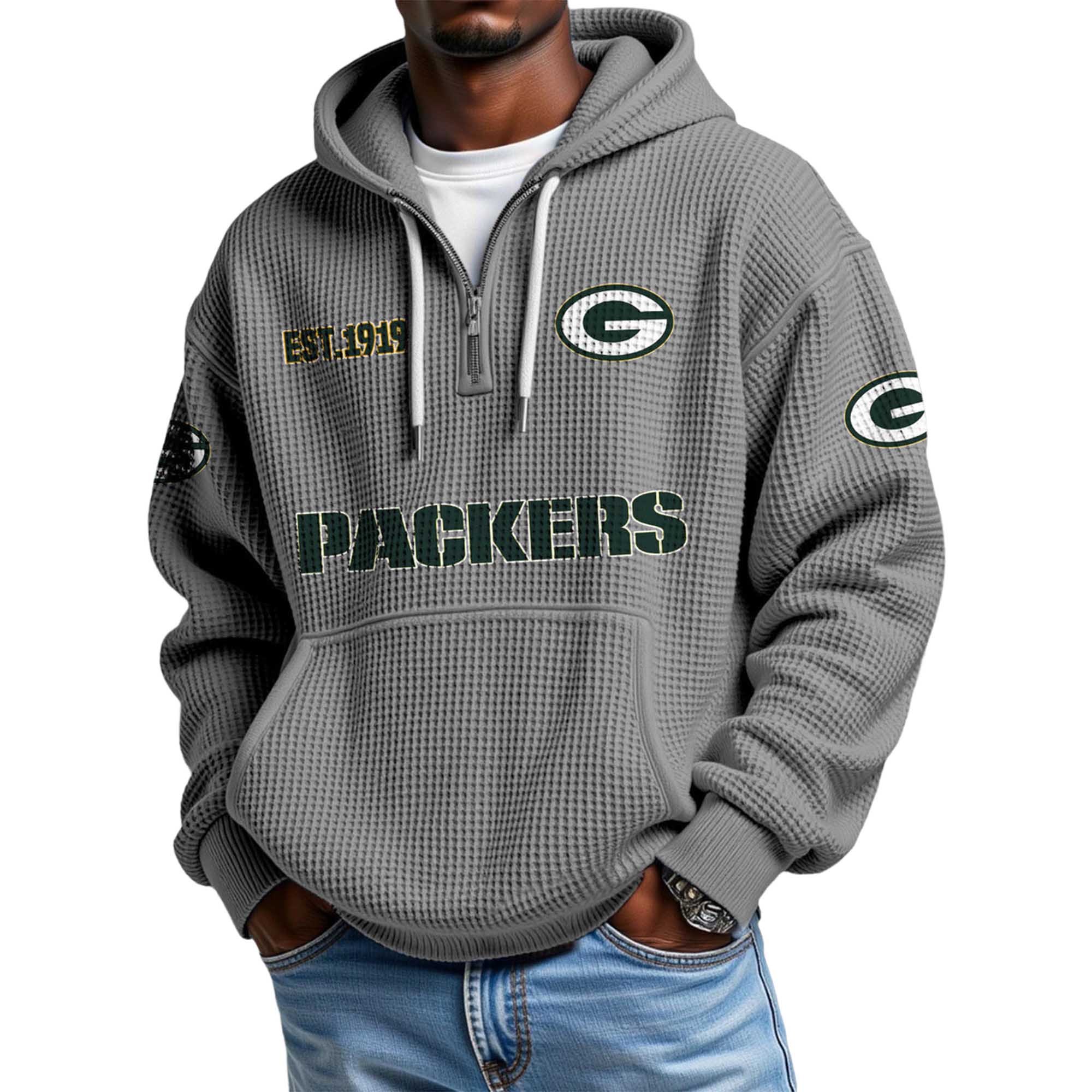 Packers EST 1919 Waffle Quarter Zip Hoodie 3 Packers EST 1919 Waffle Quarter Zip Hoodie 3