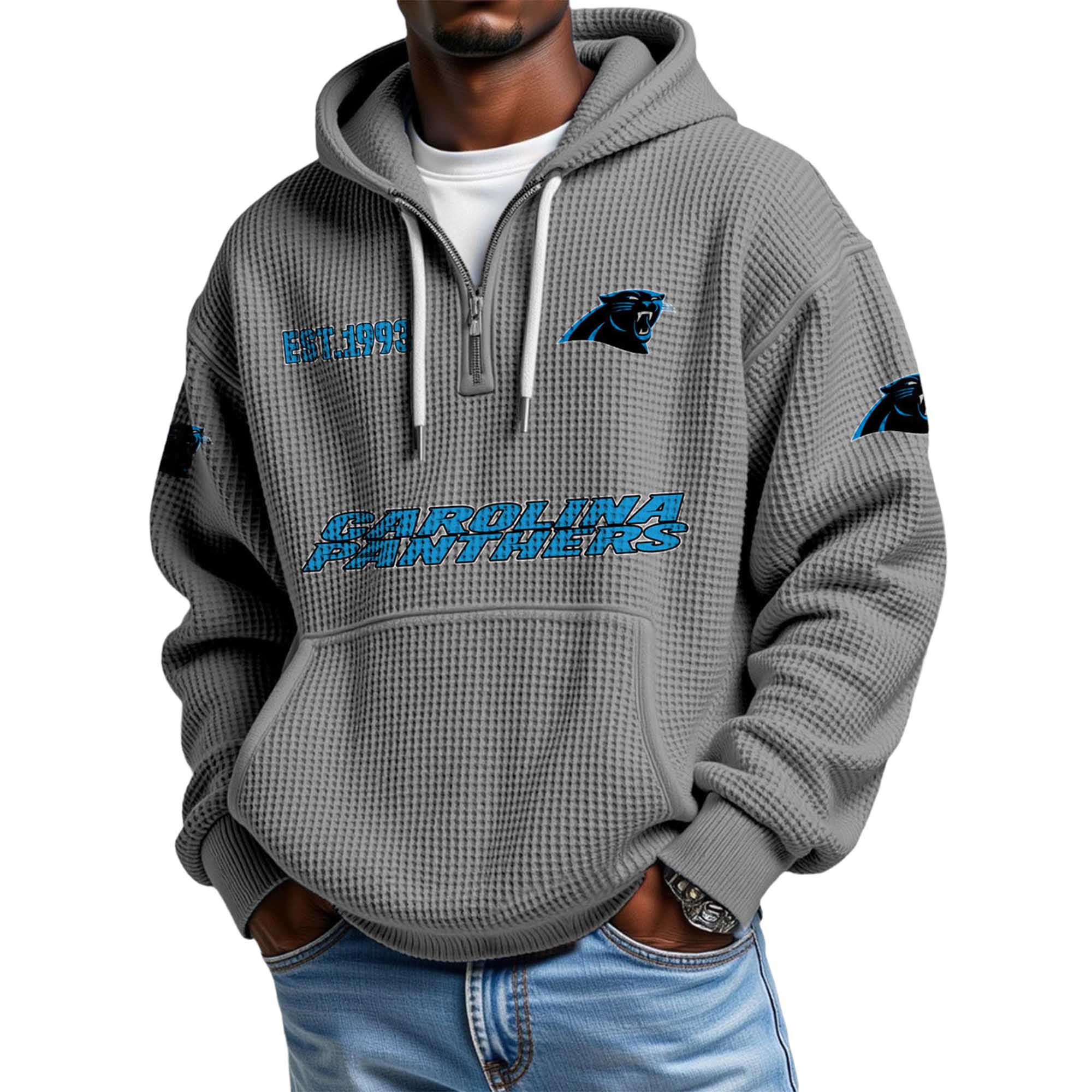 Panthers EST 1993 Quarter Zip Waffle Hoodie 5 Panthers EST 1993 Quarter Zip Waffle Hoodie (3)