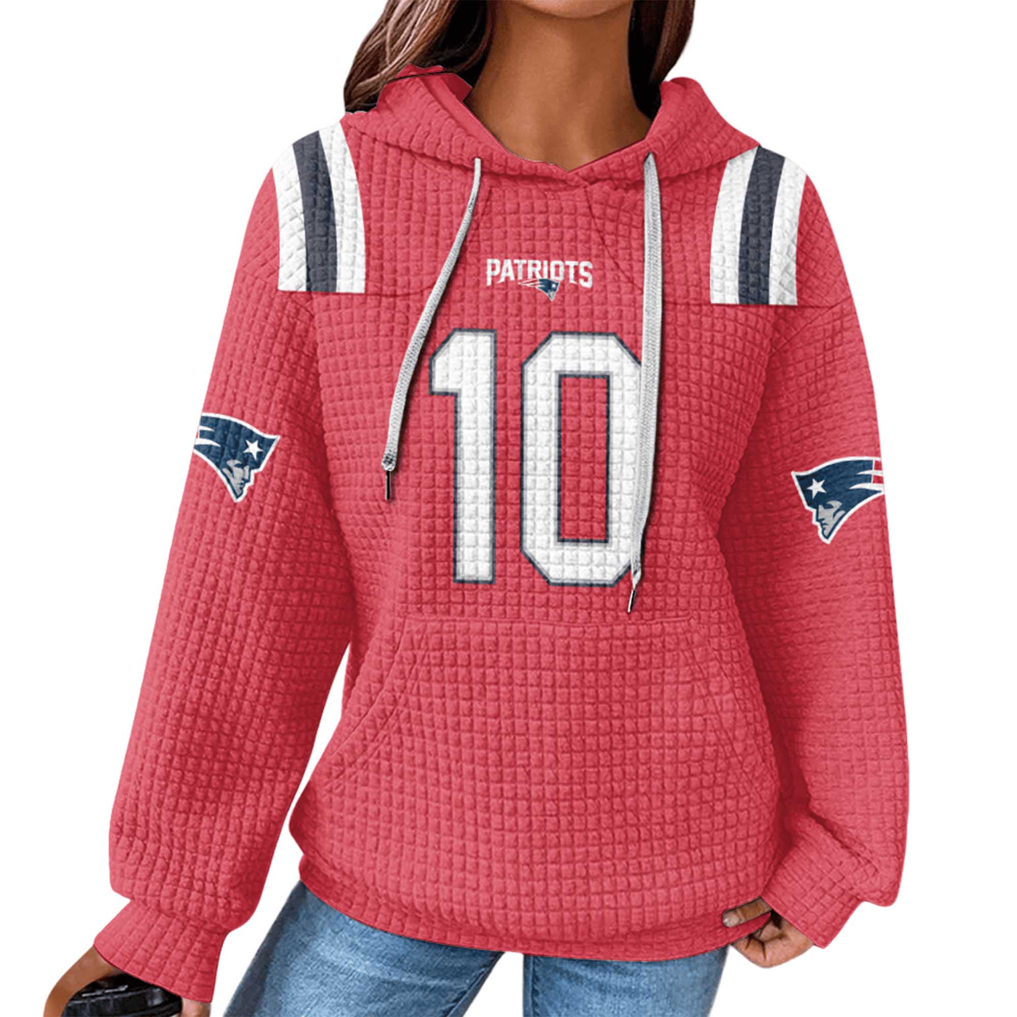 Patriots Drake Maye 10 Waffle Hoodie 3 Patriots Drake Maye 10 Waffle Hoodie (3)