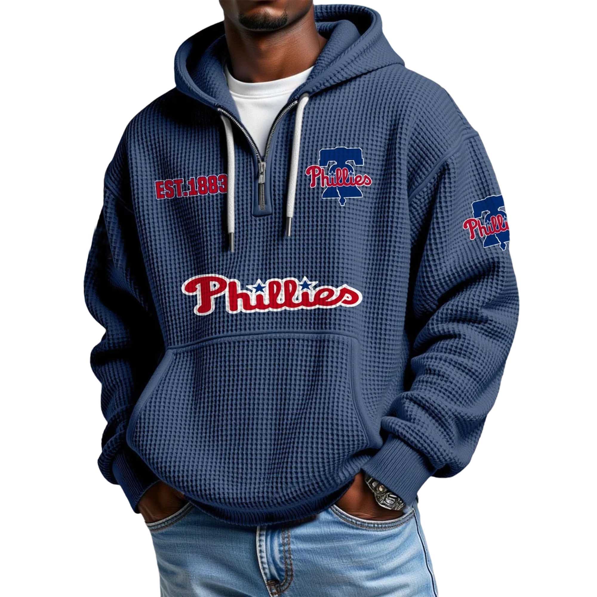 Phillies EST 1883 Quarter Zip Waffle Hoodie 2 Phillies EST 1883 Quarter Zip Waffle Hoodie 2