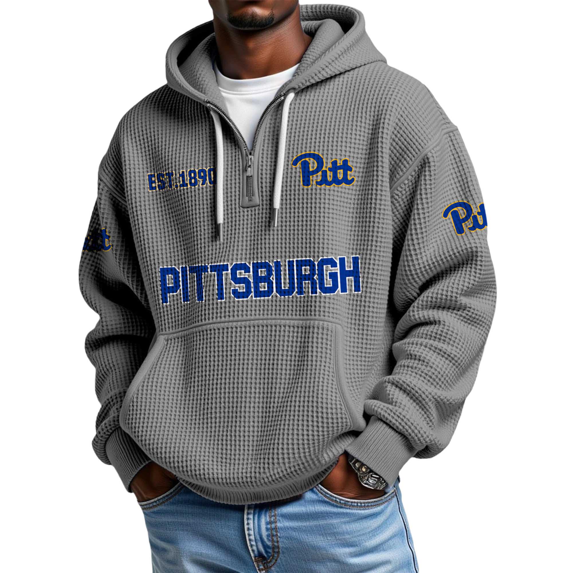 Pittsburgh EST 1890 Quarter Zip Waffle Hoodie 4 Pittsburgh EST 1890 Quarter Zip Waffle Hoodie 4
