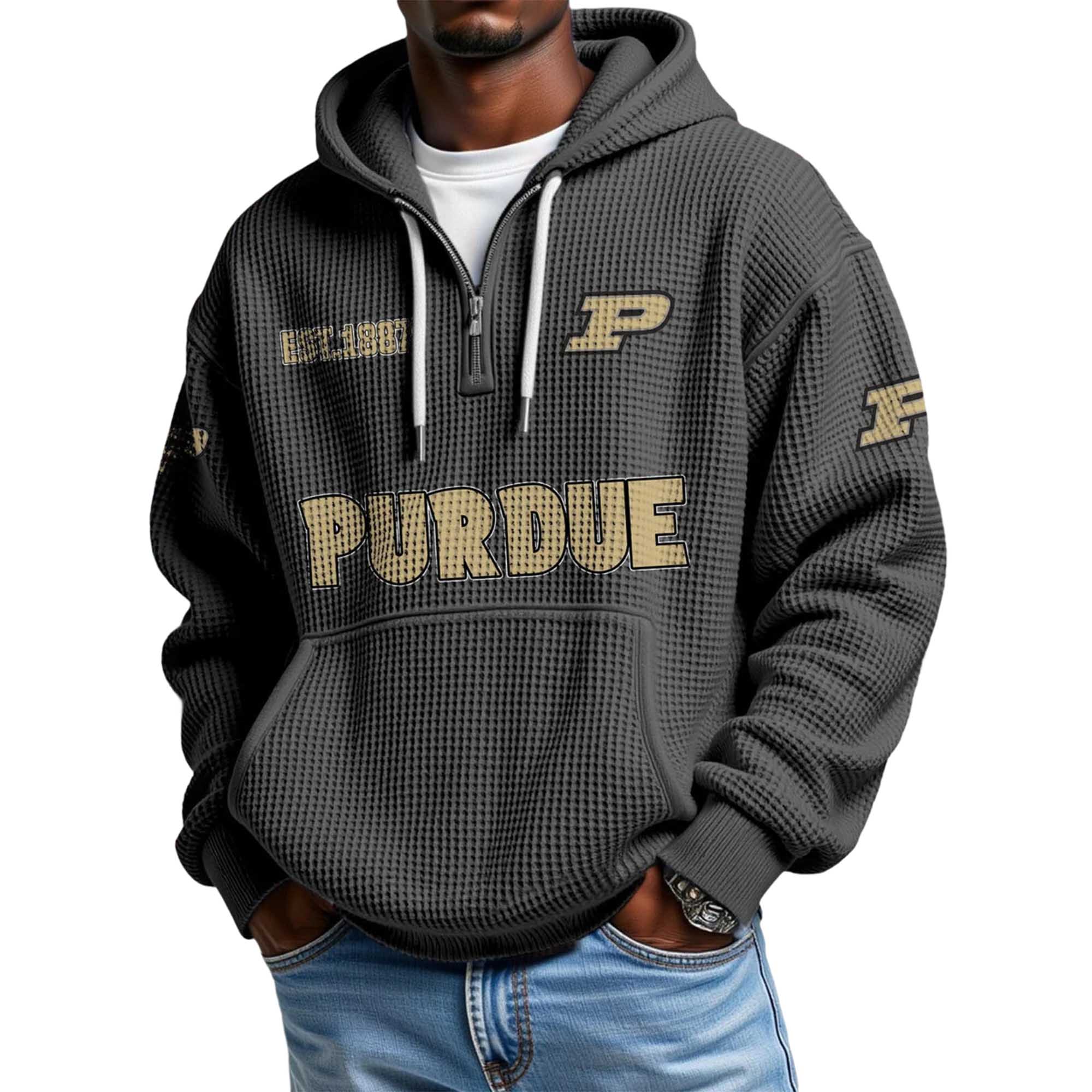 Purdue EST 1887 Quarter Zip Waffle Hoodie 5 Purdue EST 1887 Quarter Zip Waffle Hoodie 5