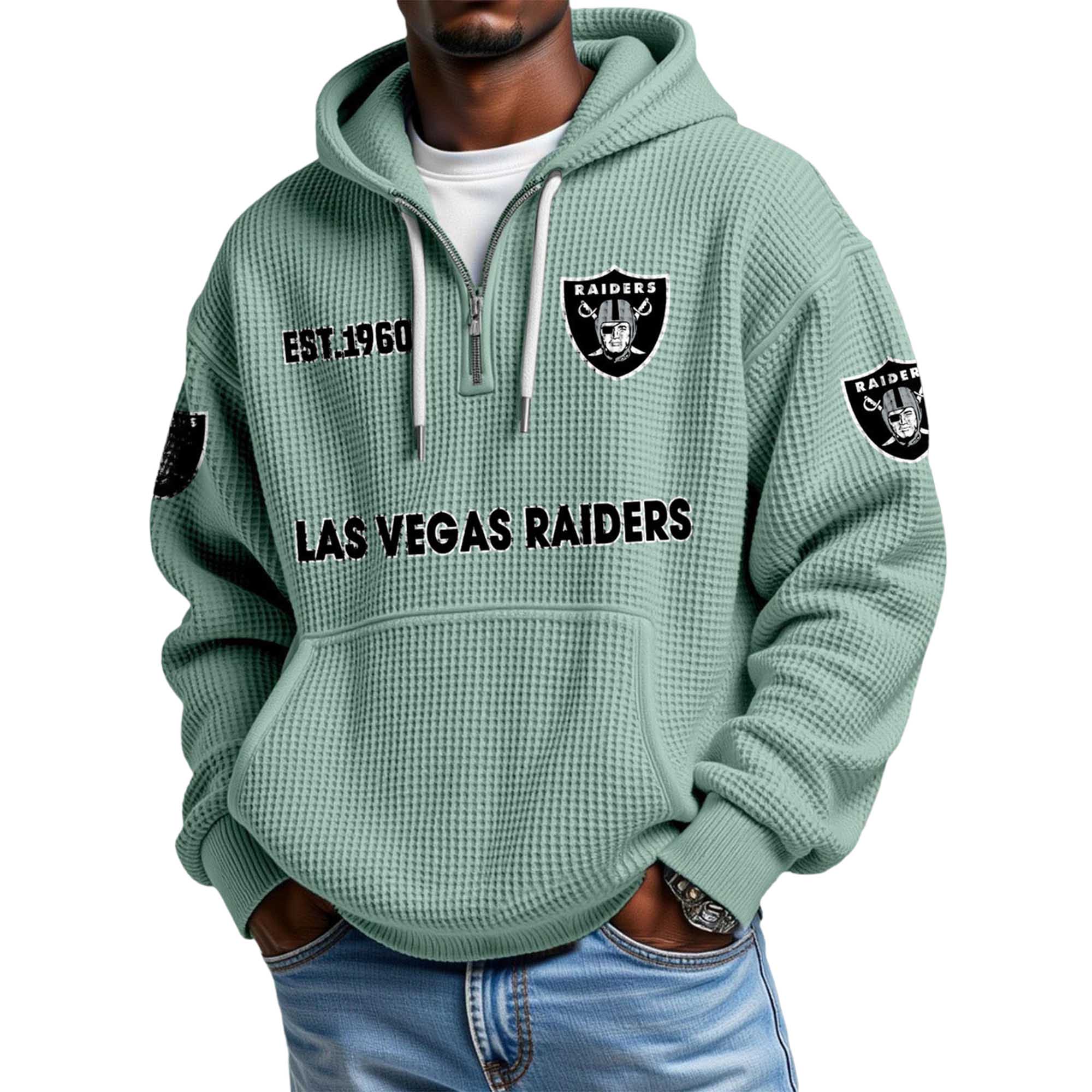 Raiders EST 1960 Quarter Zip Waffle Hoodie 3 Raiders EST 1960 Quarter Zip Waffle Hoodie (5)