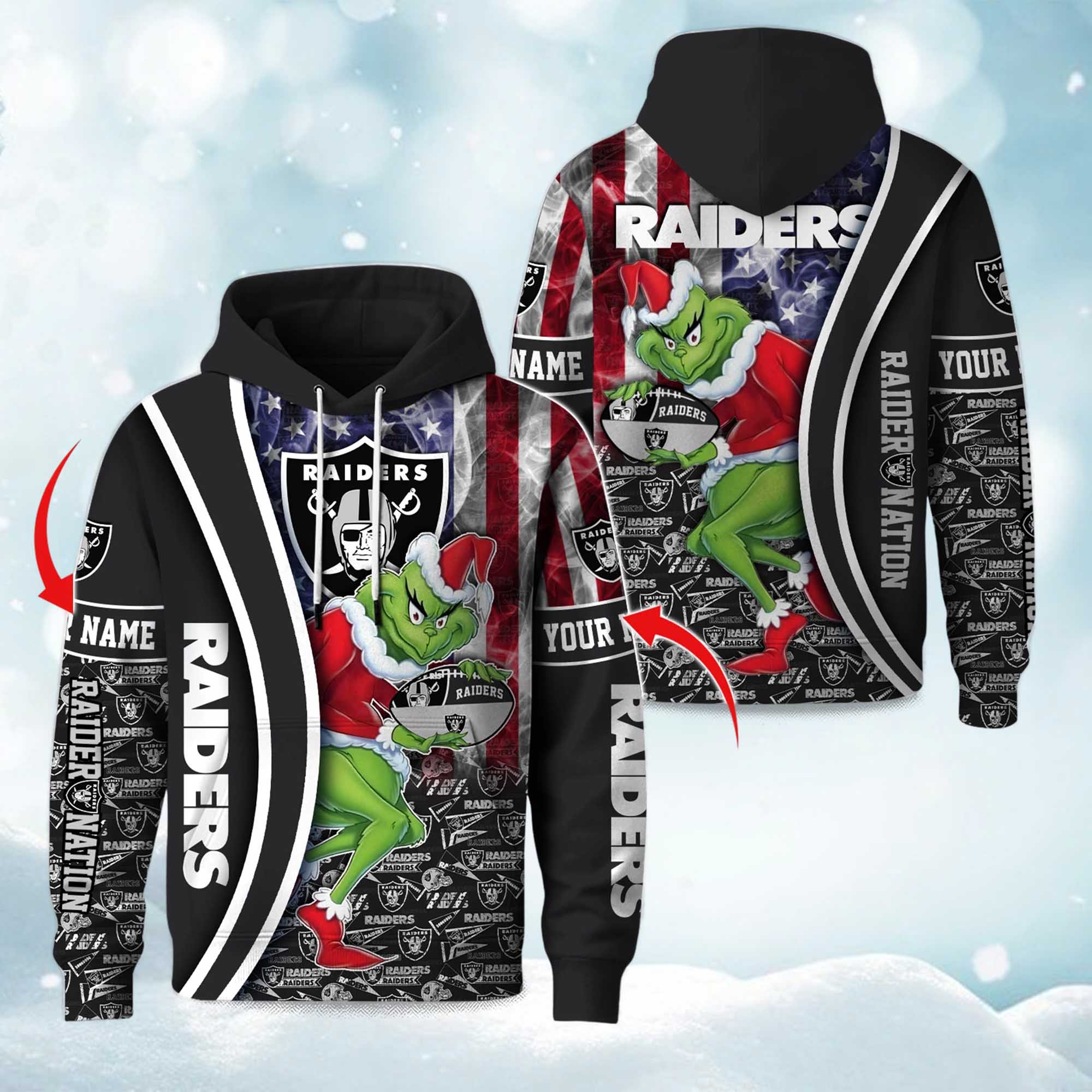 Raiders The Grnch Christmas Football Hoodie Raiders The Grnch Christmas Football Hoodie