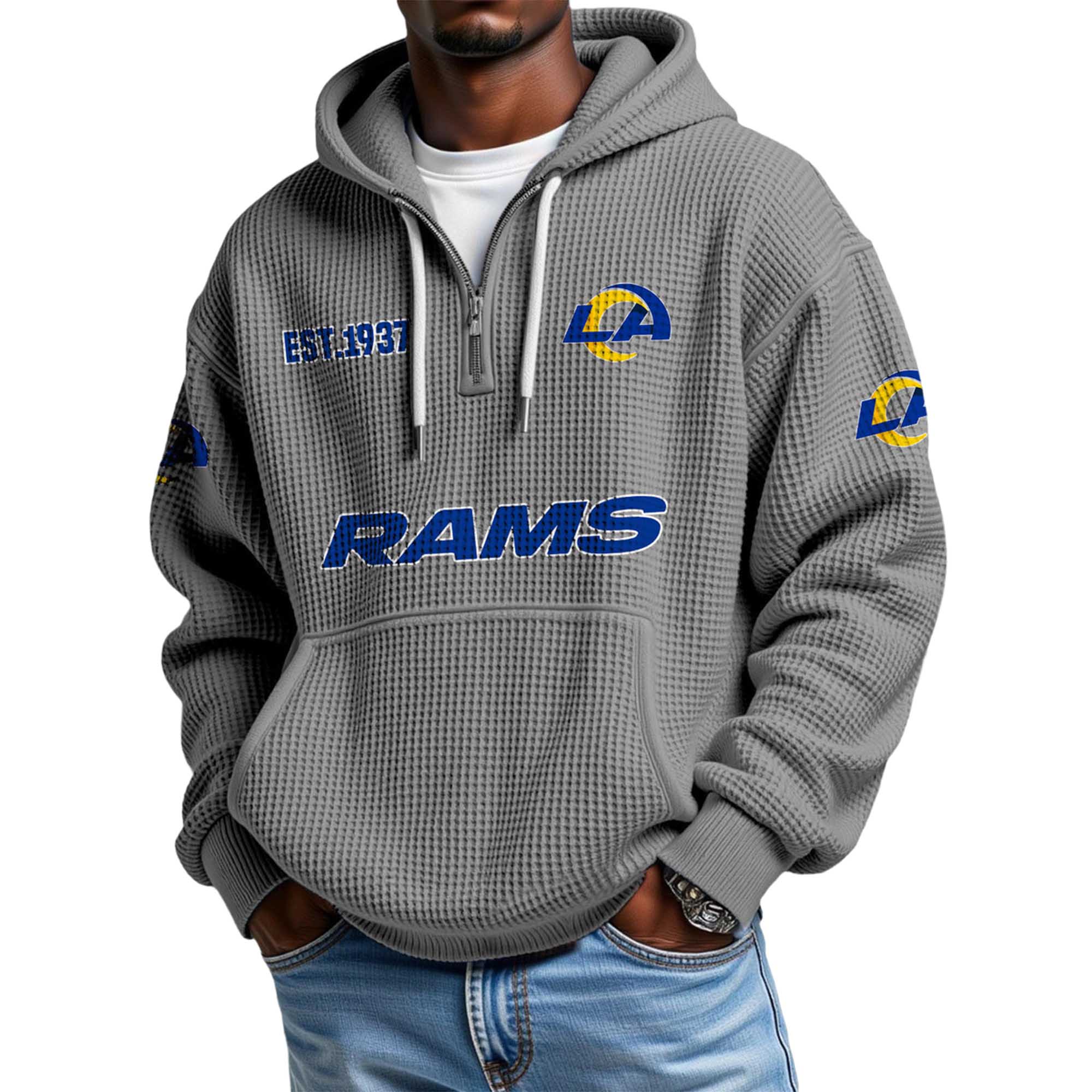 Rams EST 1937 Quarter Zip Waffle Hoodie 4 Rams EST 1937 Quarter Zip Waffle Hoodie 4