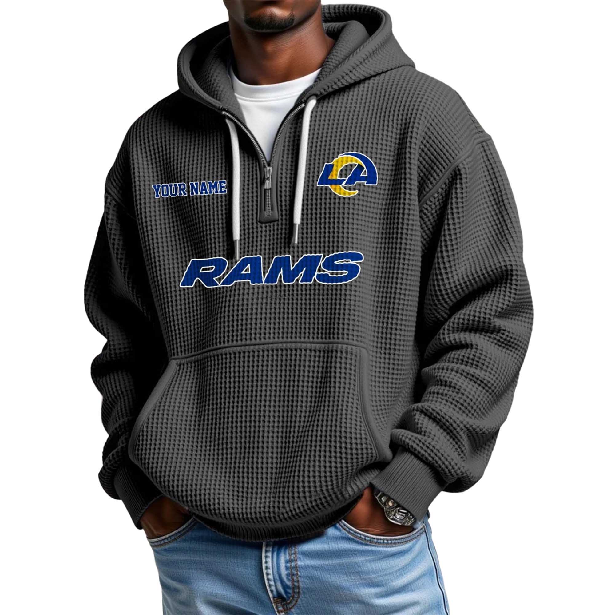 Rams Personalized Quarter Zip Waffle Hoodie Rams Personalized Quarter Zip Waffle Hoodie