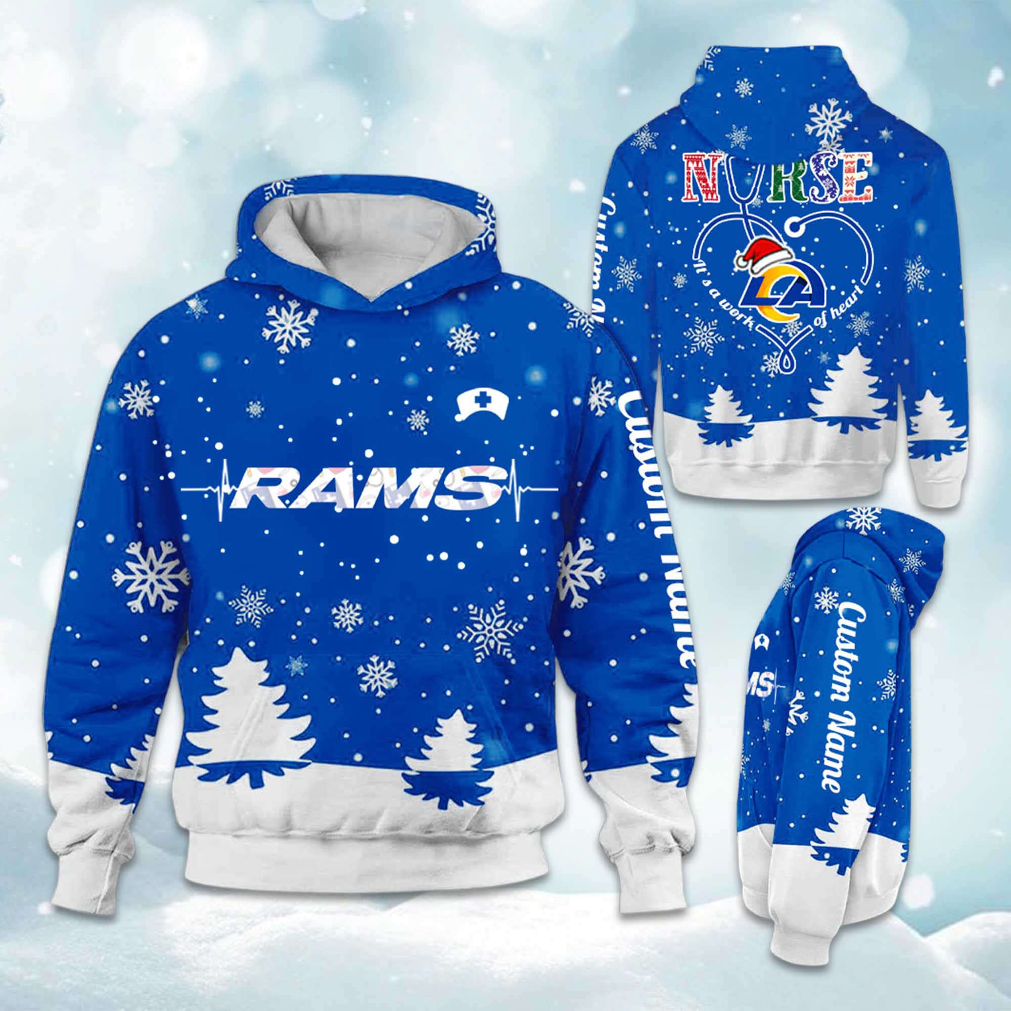 Rams x Nurse Christmas Football Hoodie 2 Rams x Nurse Christmas Football Hoodie 2