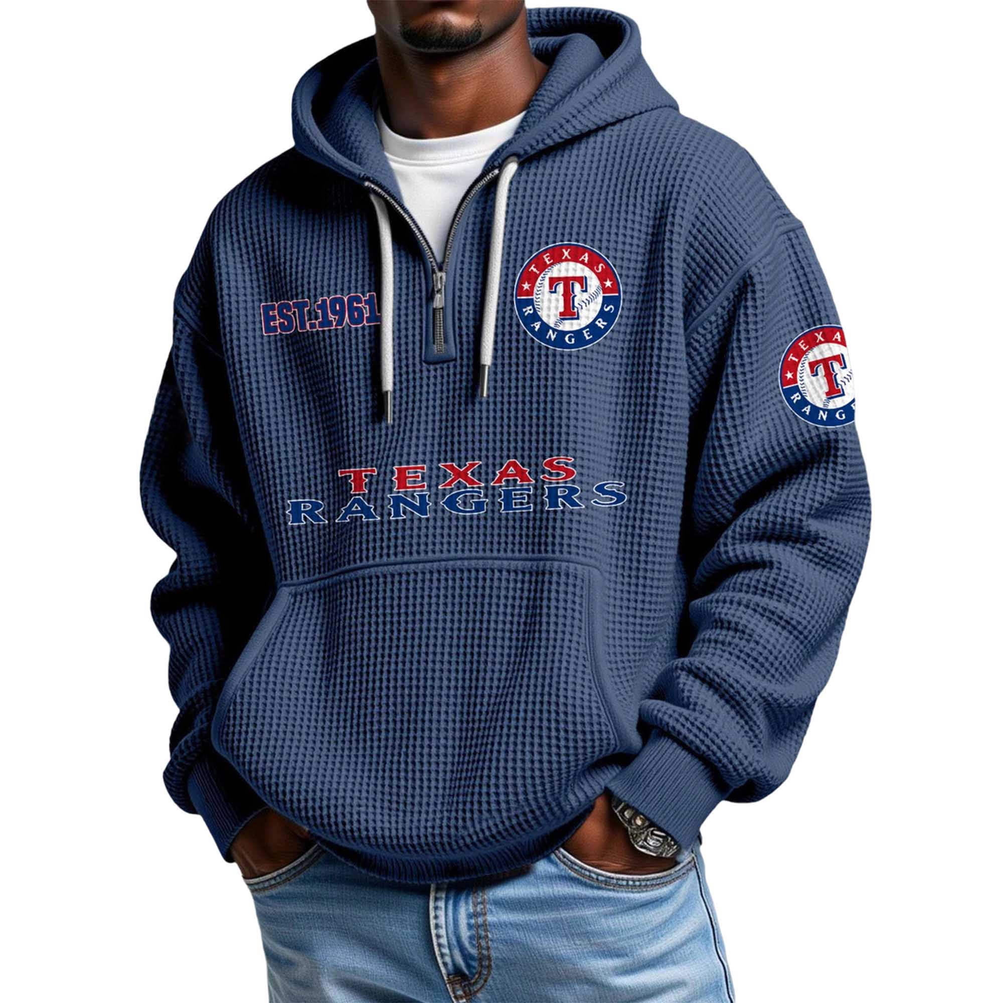 Rangers EST 1961 Waffle Quarter Zip Hoodie Rangers EST 1961 Waffle Quarter Zip Hoodie