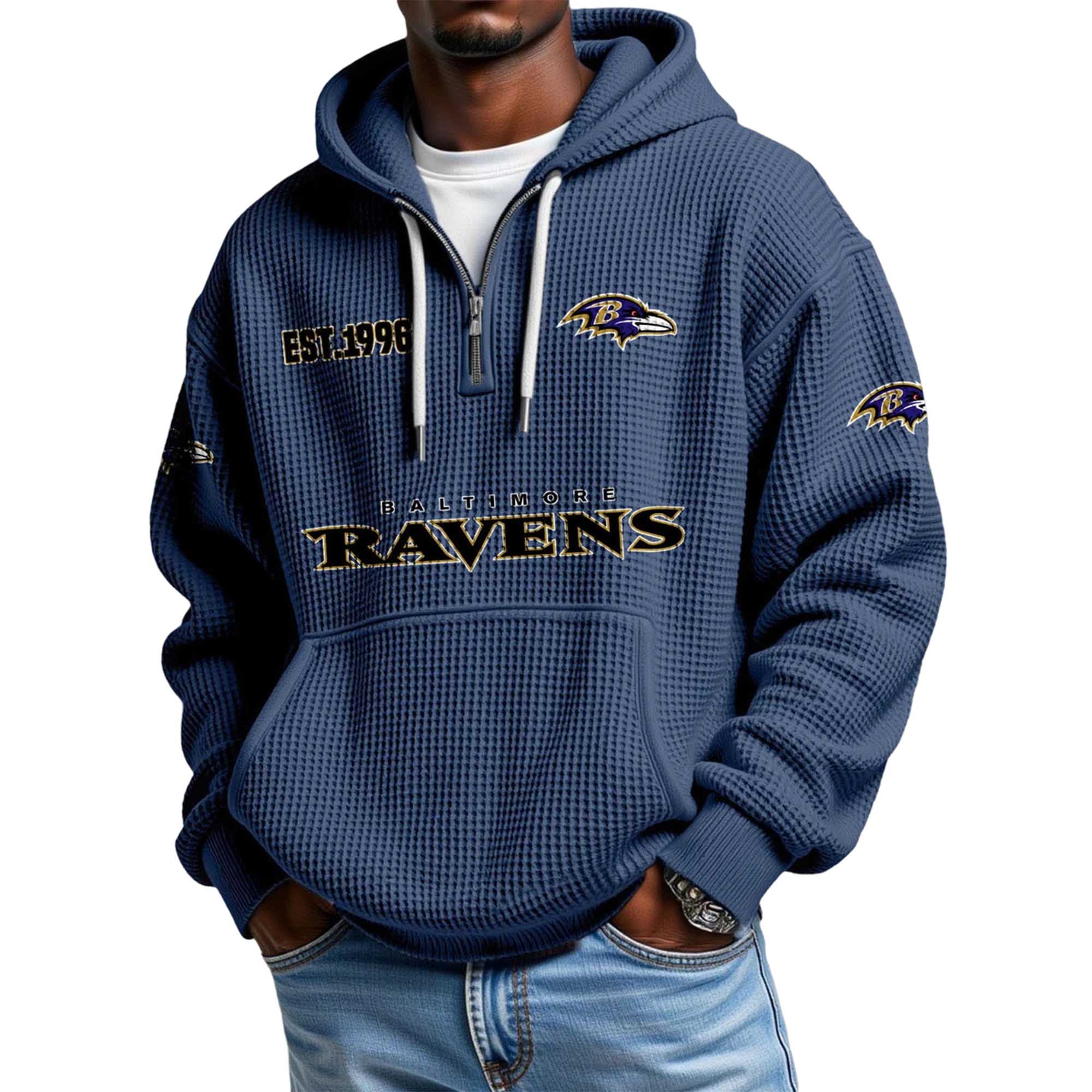 Ravens EST 1996 Quarter Zip Waffle Hoodie Ravens EST 1996 Quarter Zip Waffle Hoodie