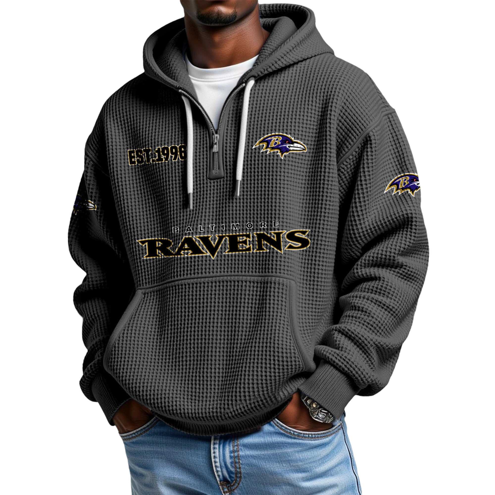 Ravens EST 1996 Quarter Zip Waffle Hoodie 4 Ravens EST 1996 Quarter Zip Waffle Hoodie 4