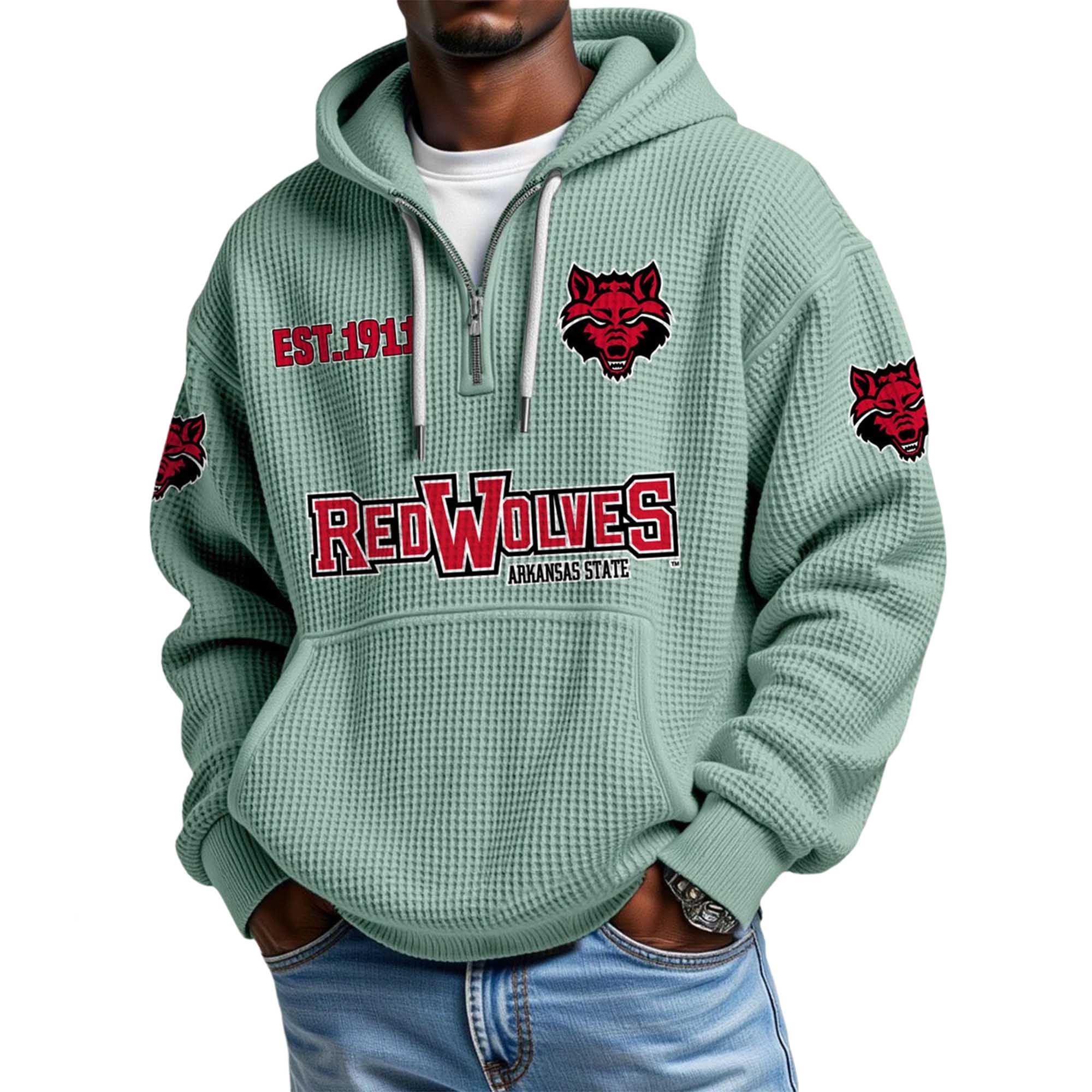 Red Wolves Arkansas State EST 1911 Quarter Zip Waffle Hoodie 2 Red Wolves Arkansas State EST 1911 Quarter Zip Waffle Hoodie 2