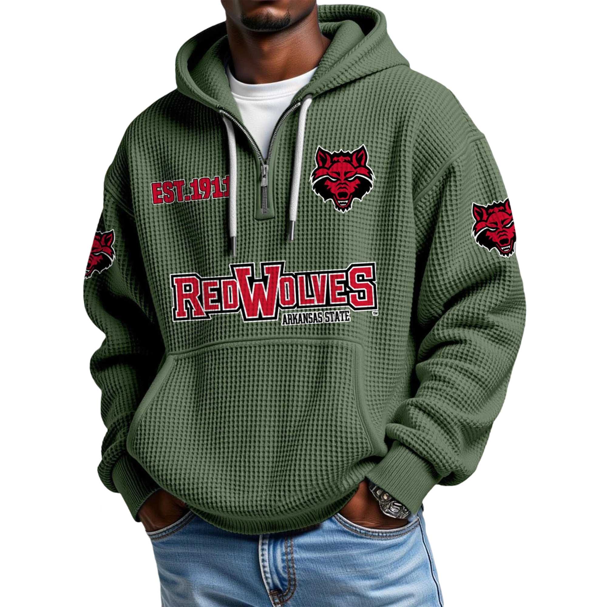 Red Wolves Arkansas State EST 1911 Quarter Zip Waffle Hoodie 4 Red Wolves Arkansas State EST 1911 Quarter Zip Waffle Hoodie 4