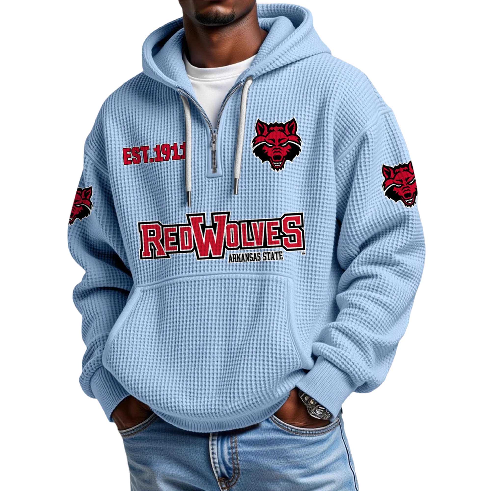 Red Wolves Arkansas State EST 1911 Quarter Zip Waffle Hoodie 5 Red Wolves Arkansas State EST 1911 Quarter Zip Waffle Hoodie 5