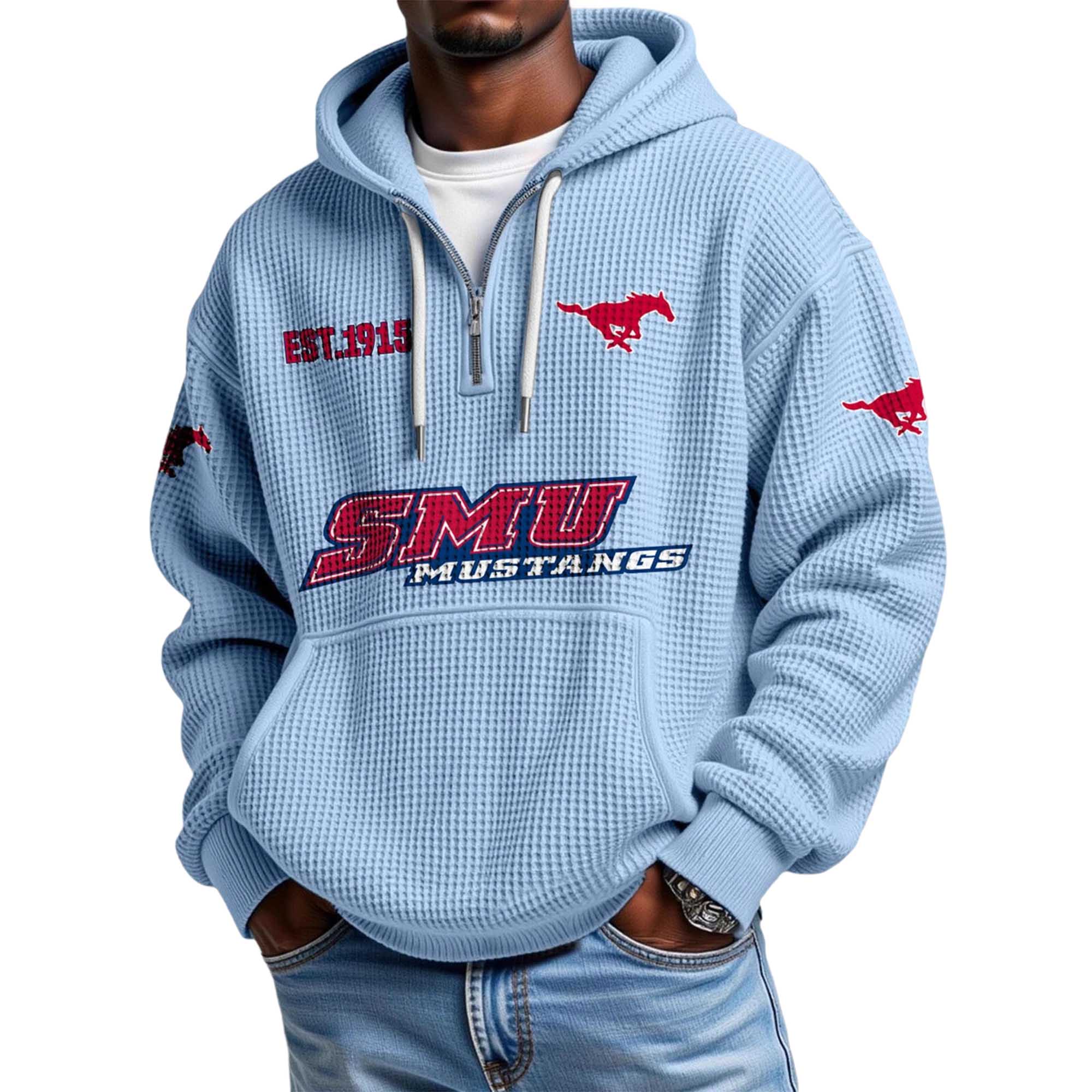 SMU Mustangs EST 1915 Quarter Zip Waffle Hoodie 2 SMU Mustangs EST 1915 Quarter Zip Waffle Hoodie 2