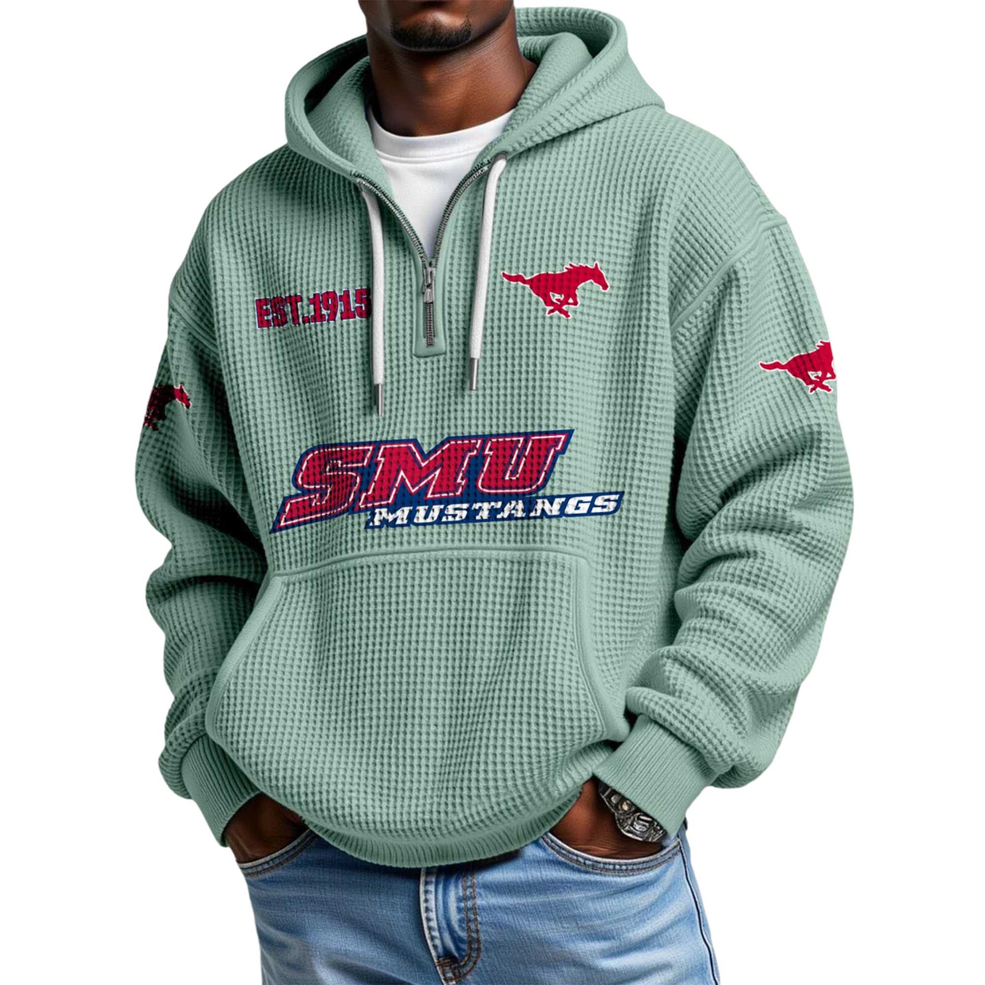 SMU Mustangs EST 1915 Quarter Zip Waffle Hoodie 5 SMU Mustangs EST 1915 Quarter Zip Waffle Hoodie 5