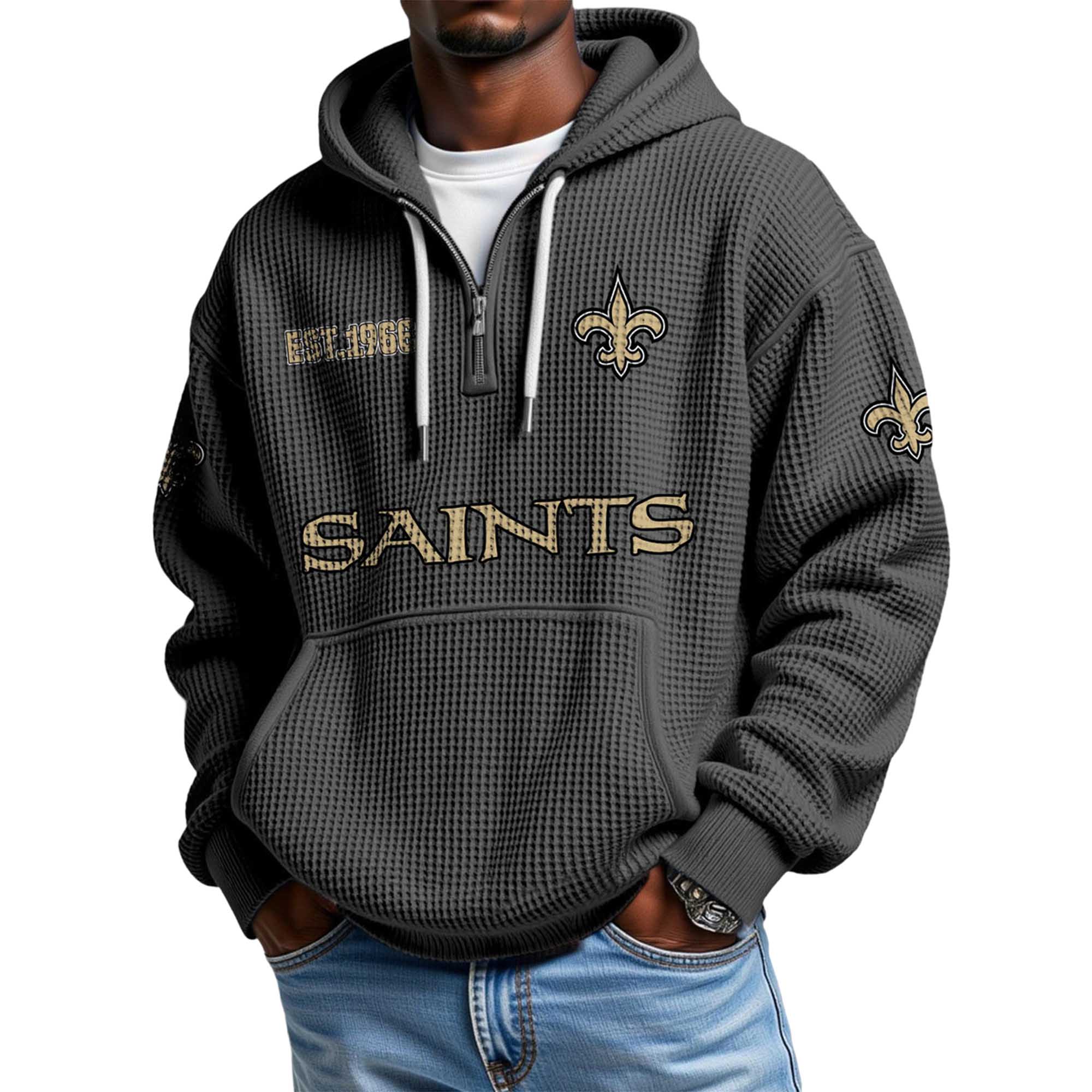 Saints EST 1966 Waffle Quarter Zip Hoodie Saints EST 1966 Waffle Quarter Zip Hoodie