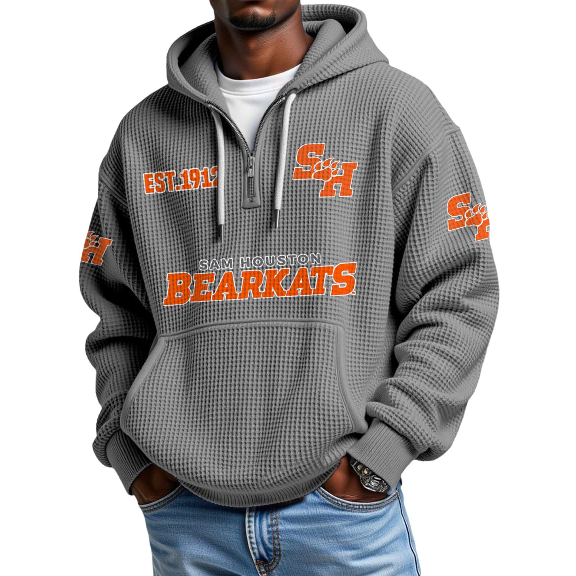 Sam Houston Bearkats EST 1912 Quarter Zip Waffle Hoodie 3 Sam Houston Bearkats EST 1912 Quarter Zip Waffle Hoodie 3