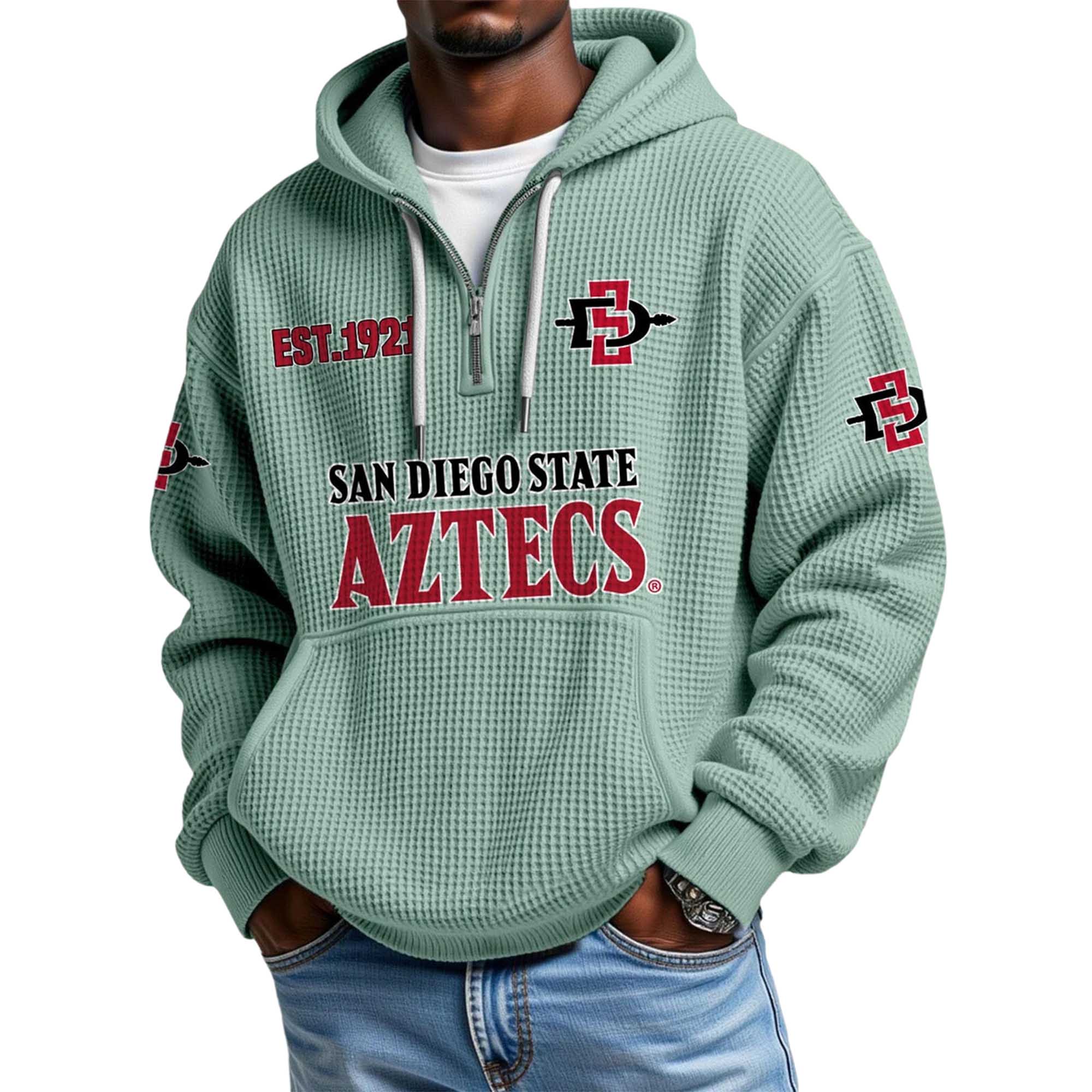 San Diego State Aztecs EST 1921 Quarter Zip Waffle Hoodie 2 San Diego State Aztecs EST 1921 Quarter Zip Waffle Hoodie 2