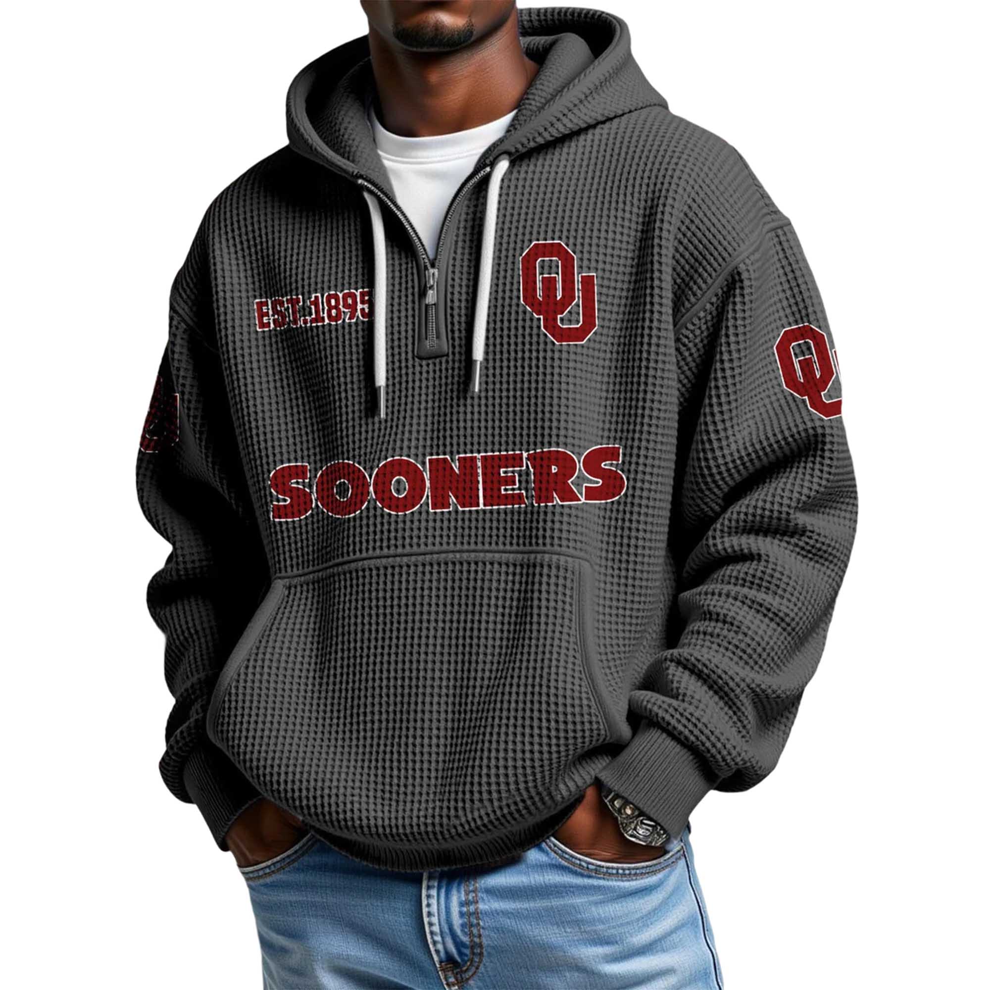 Sooners EST 1895 Quarter Zip Waffle Hoodie 2 Sooners EST 1895 Quarter Zip Waffle Hoodie 2